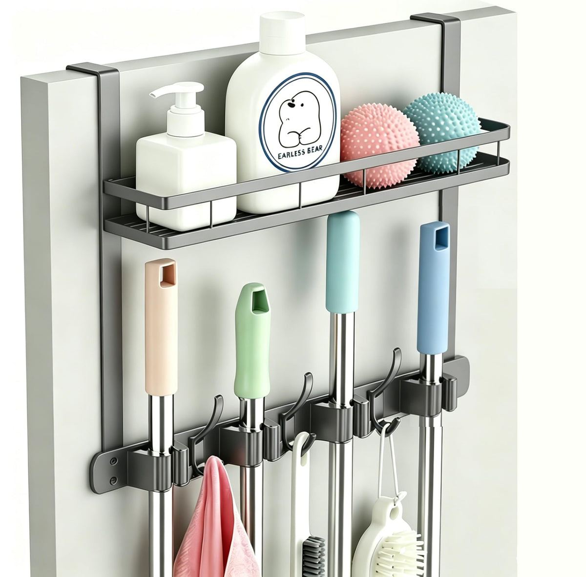 Over the Door Heavy Duty Metal Broom & Mop Holder