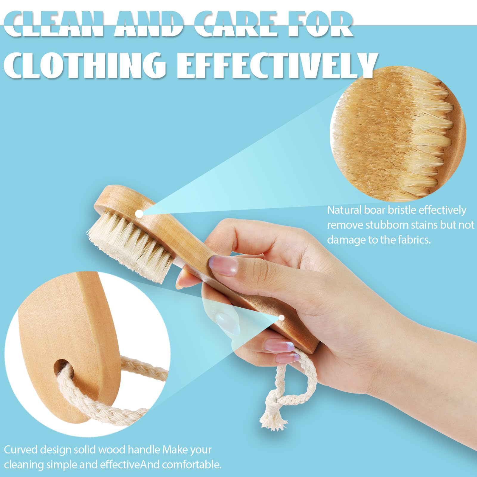 3 Pcs Wood Laundry Stain Brush Stain Remover Brushes with Boar Bristle Small Stain Brush for Clothes for Scrubbing Stains from Furniture Fabric Leather (3 Count)
