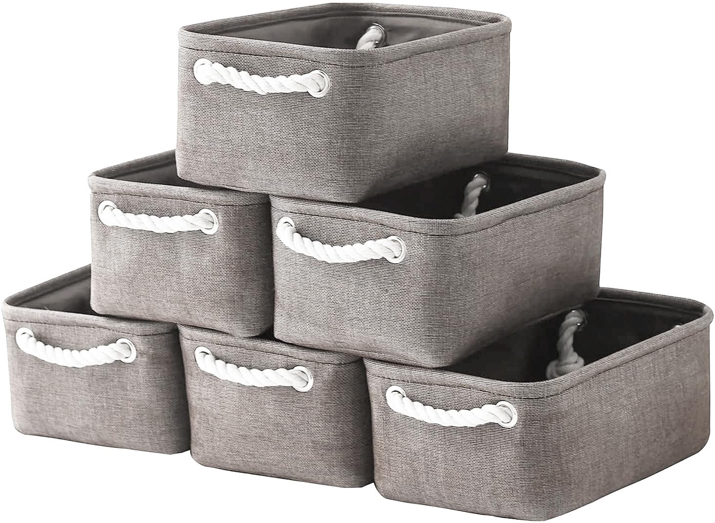 Foldable Small Storage Baskets with Strong Cotton Rope Handles [6 (6 Count)
