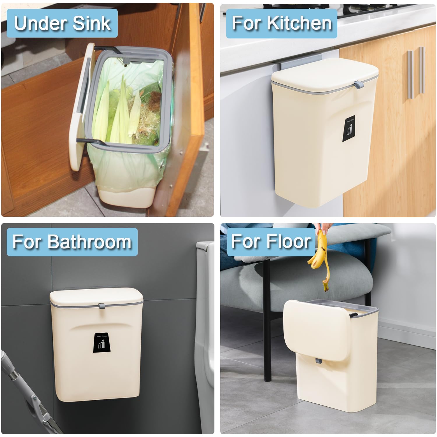 2.4 Gallon Kitchen Compost Bin for Counter Top or Under Sink