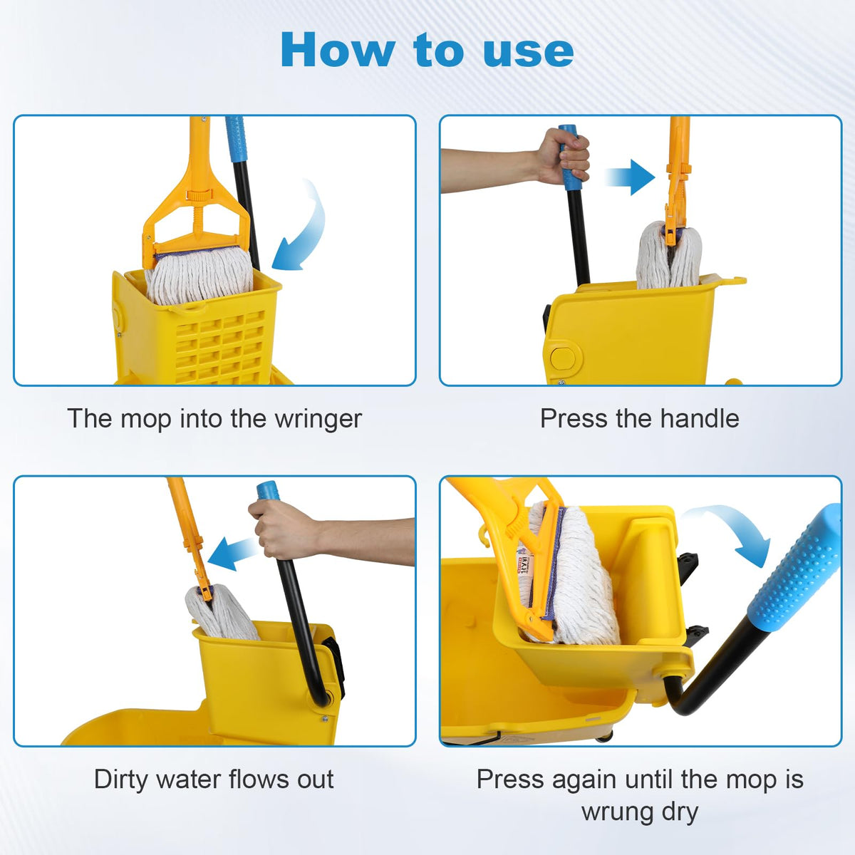 35 Qt Commercial Mop Bucket with Side Press Wringer on Wheels and Mops Set for Floor Cleaning