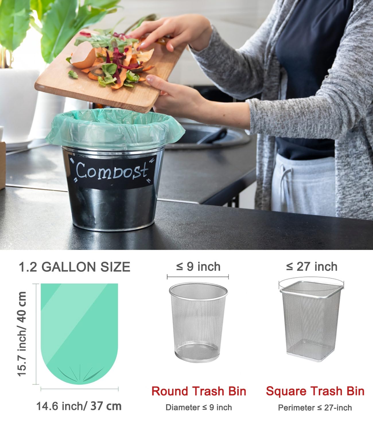 200PCS AYOTEE Compostable Trash Bags 1.2 Gallon Unscented Biodegradable Compost Bags (200 Count)