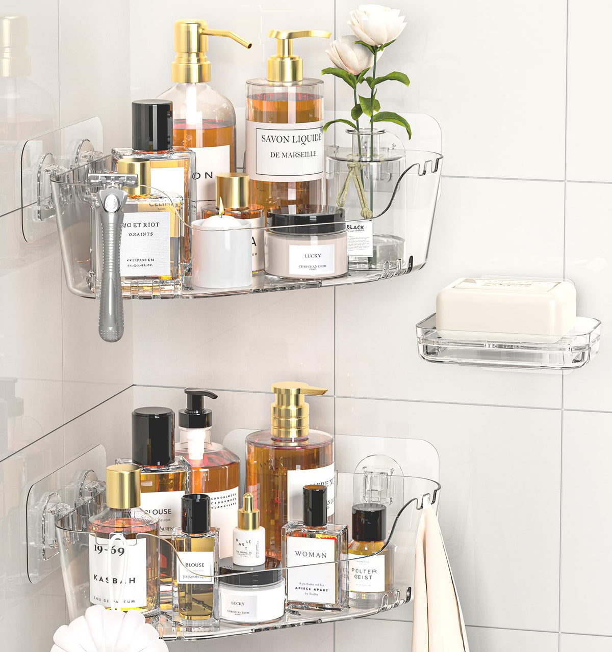 Corner Shower Caddy 3 Pack Clear Acrylic Bathroom Organizer Caddy (3 Count)