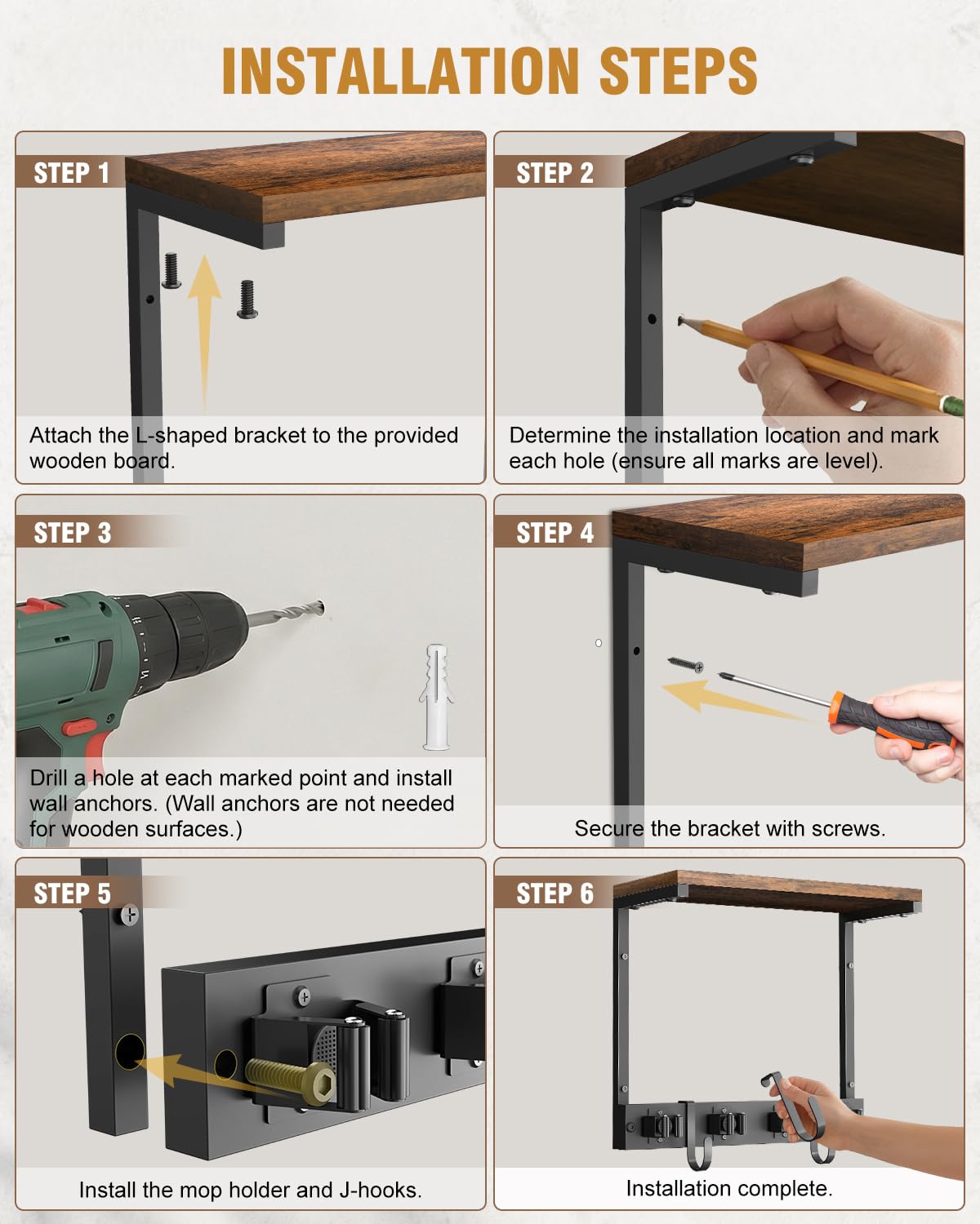 Small Broom Holder Wall Mount with Shelf