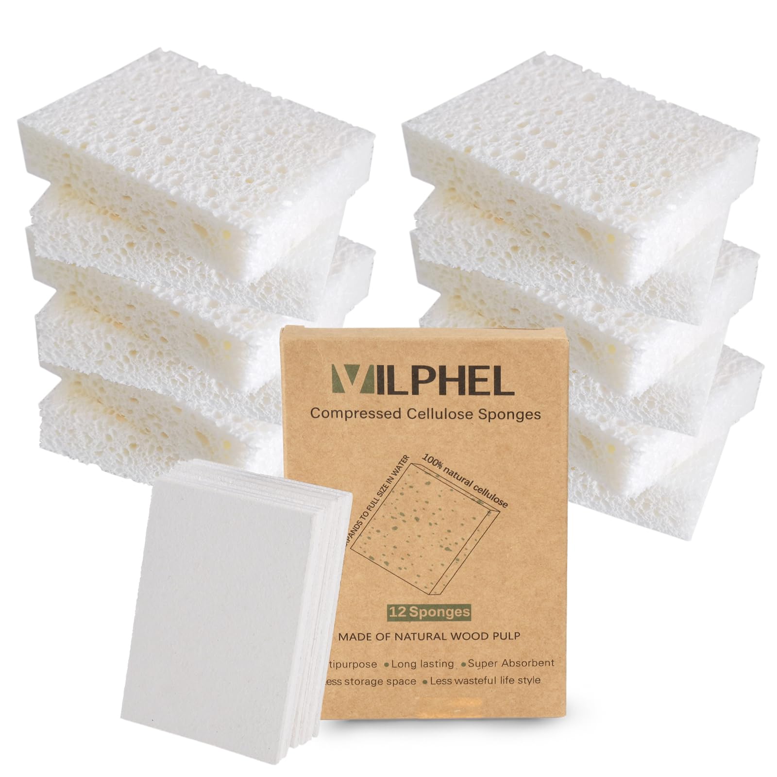 12 Pack Dishwashing Sponges Natural Cellulose Sponges Plant Based Resilient and Reusable Soft Dish Sponges for Washing Dishes DIY Craft Sponge for Fun (12 Count)