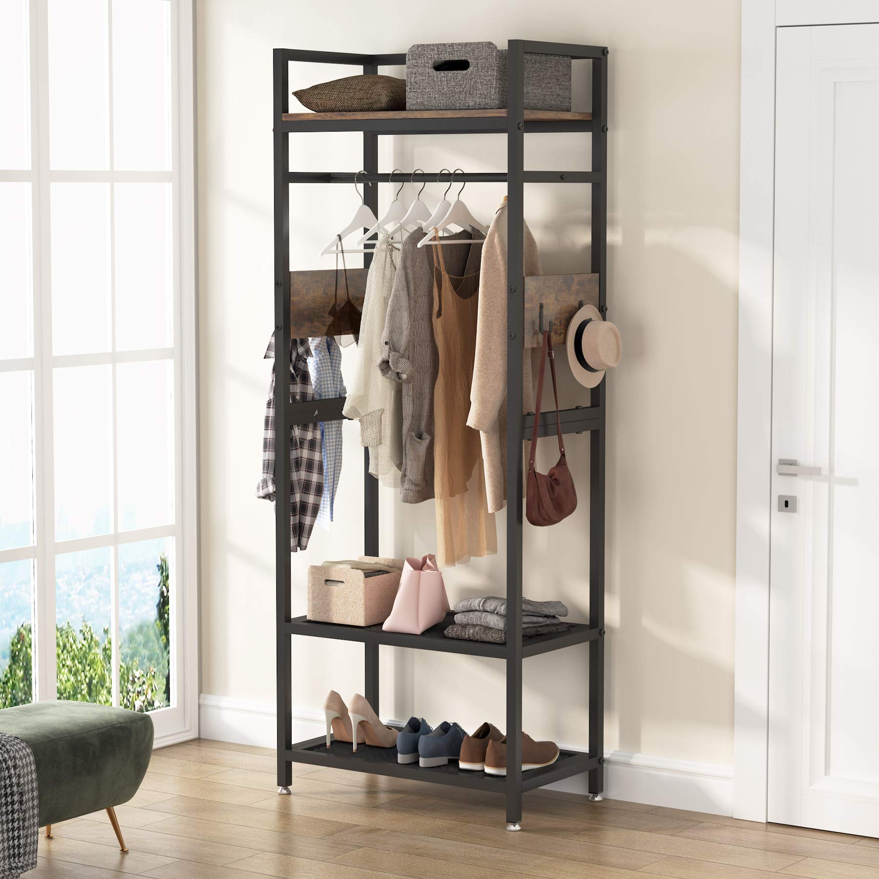 Small Heavy Duty Clothes Rack Set of 10 with Shelf and Hanging Rod (10 Count)