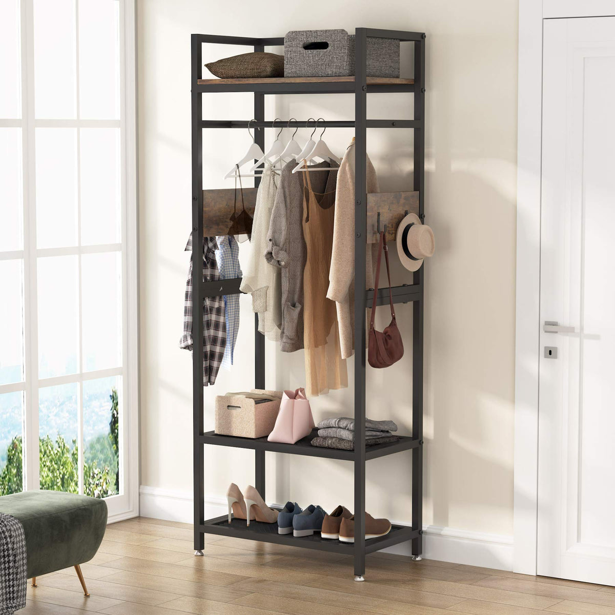 Small Heavy Duty Clothes Rack Set of 10 with Shelf and Hanging Rod (10 Count)