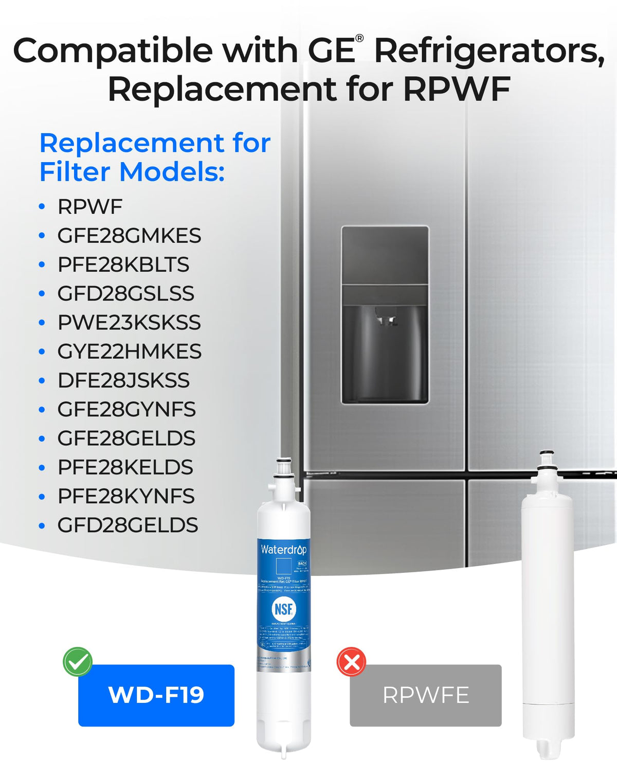 WD F19 Refrigerator Water Filter Replacement for GE® RPWF (3 Count)