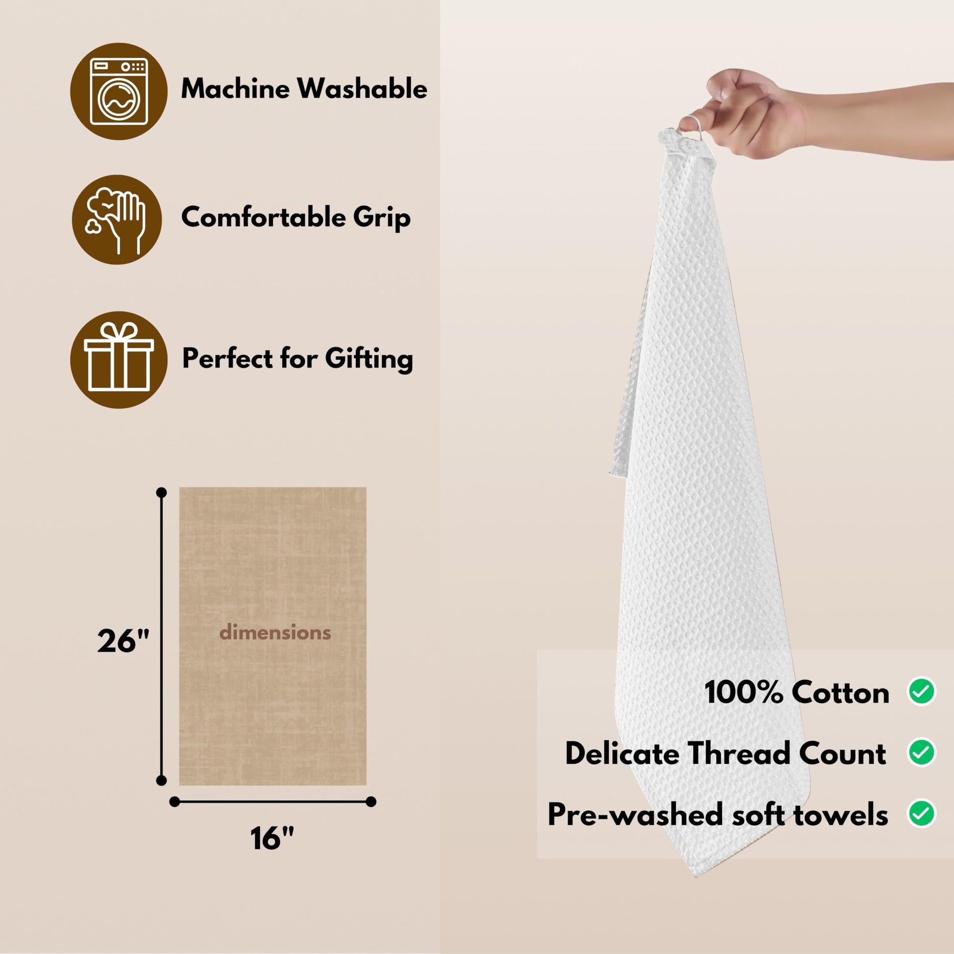 Cotton Kitchen Towel with Hanging Loop 16x26 inches (4 Count)