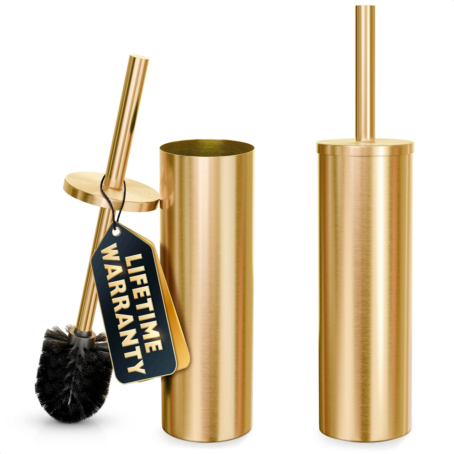 2Pcs Gold Toilet Brush and Holder Set for Modern Bathrooms (2 Count)