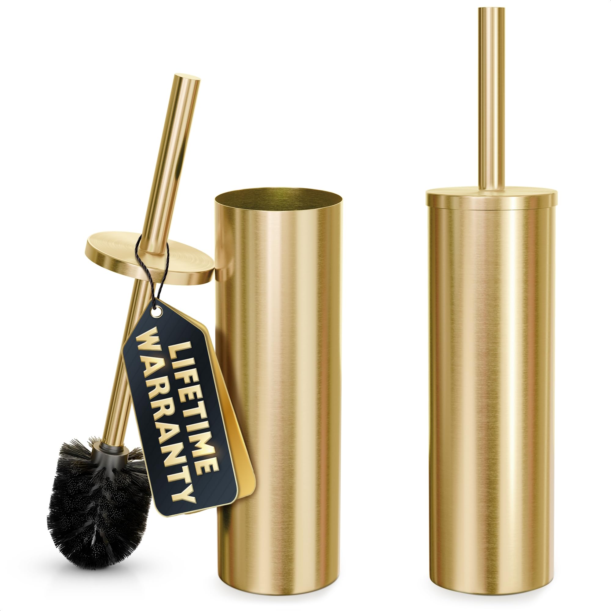 2Pcs Gold Toilet Brush and Holder Set for Modern Bathrooms (2 Count)