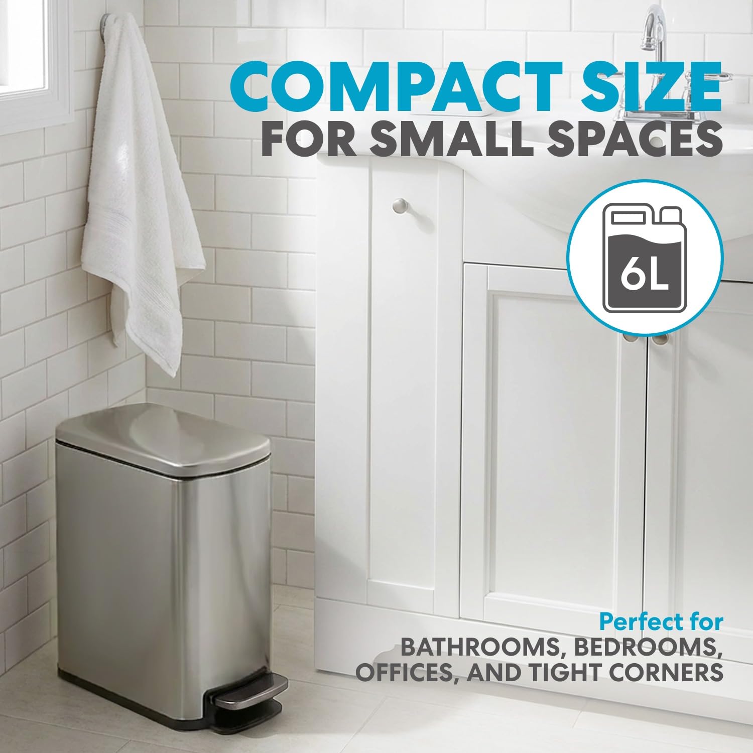6L 1.6G Stainless Steel Bathroom Trash Can with Hands