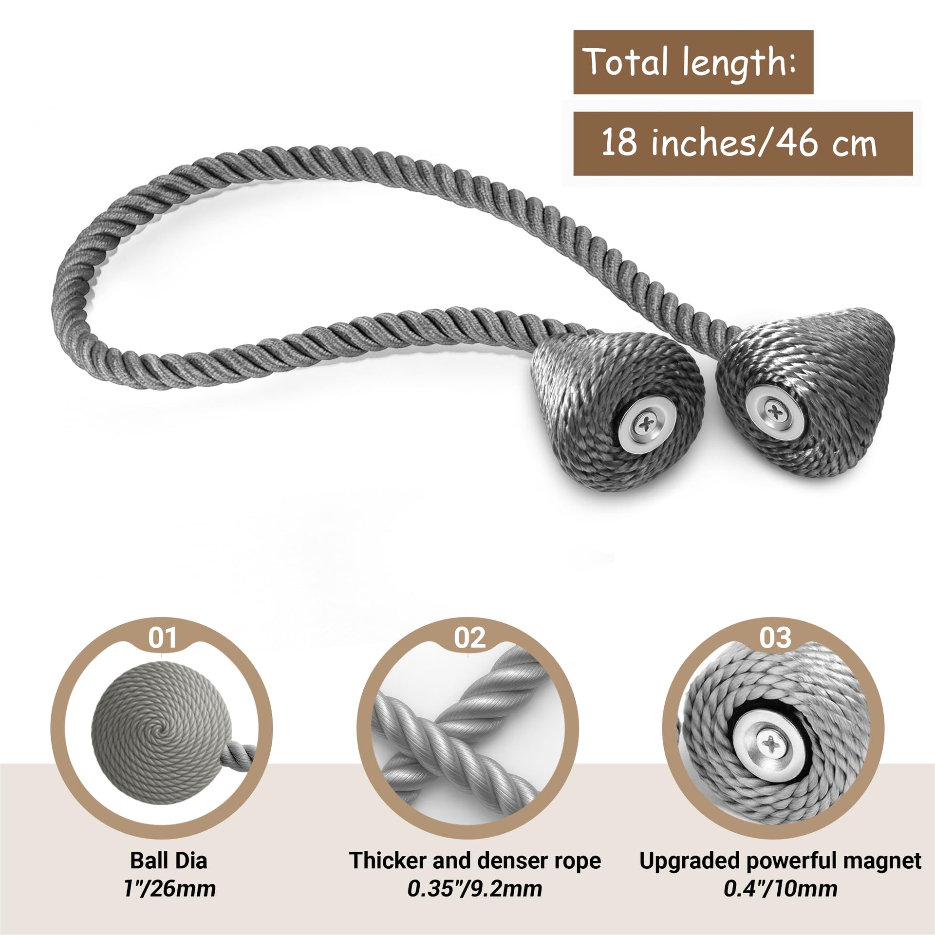 Magnetic Curtain Tiebacks Grey 2pcs (2 Count)