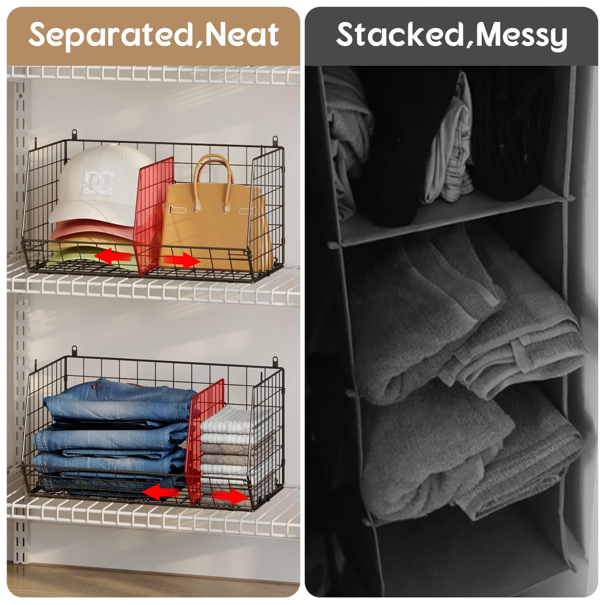3 Tier Closet Hanging Shelves with Divider