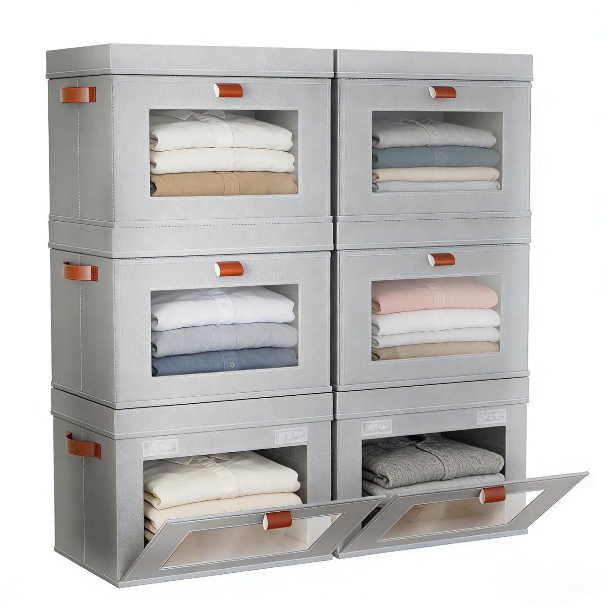 6 Pack Collapsible Stackable Storage Bins with Lids
