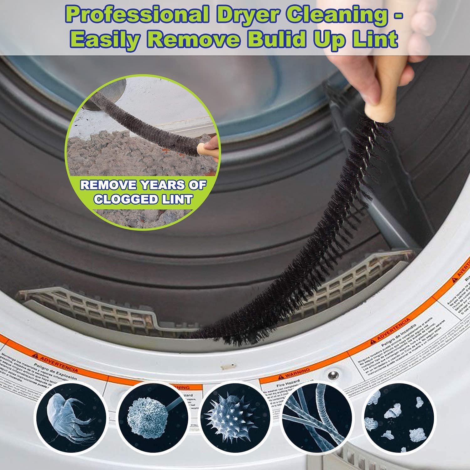 15 Piece Dryer Vent Cleaner Kit Omnidirectional Dryer Cleaning Kit Include 30 Feet Dryer Vent Brush (15 Count)