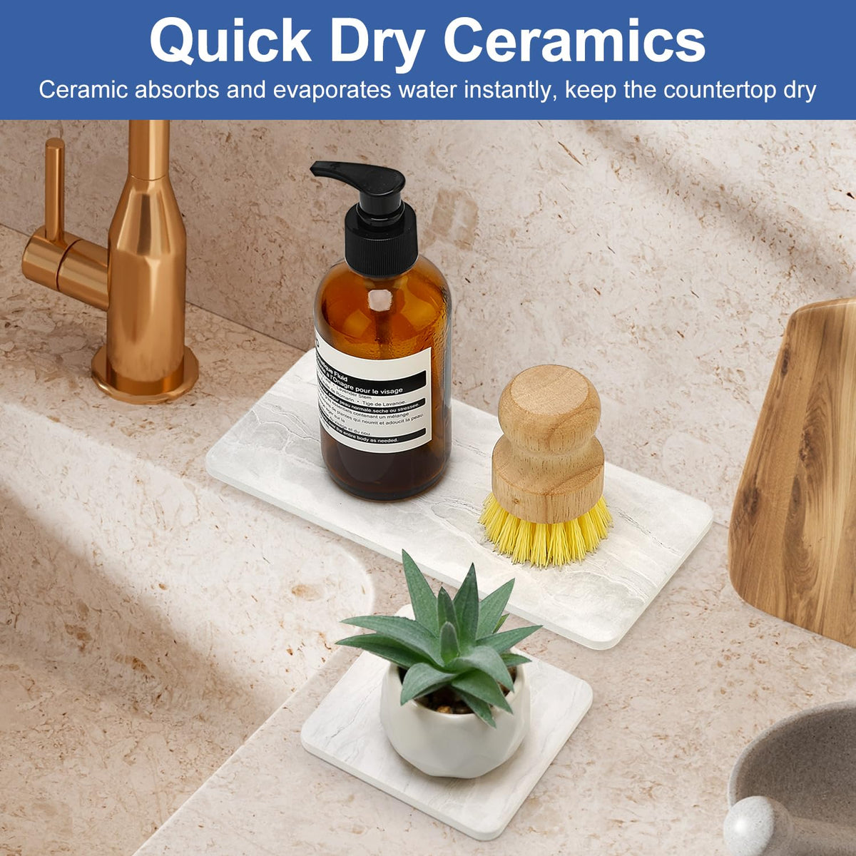 4 Pcs Water Absorbent Stone Dry Tray for Bathroom Sink Kitchen Counter Tray