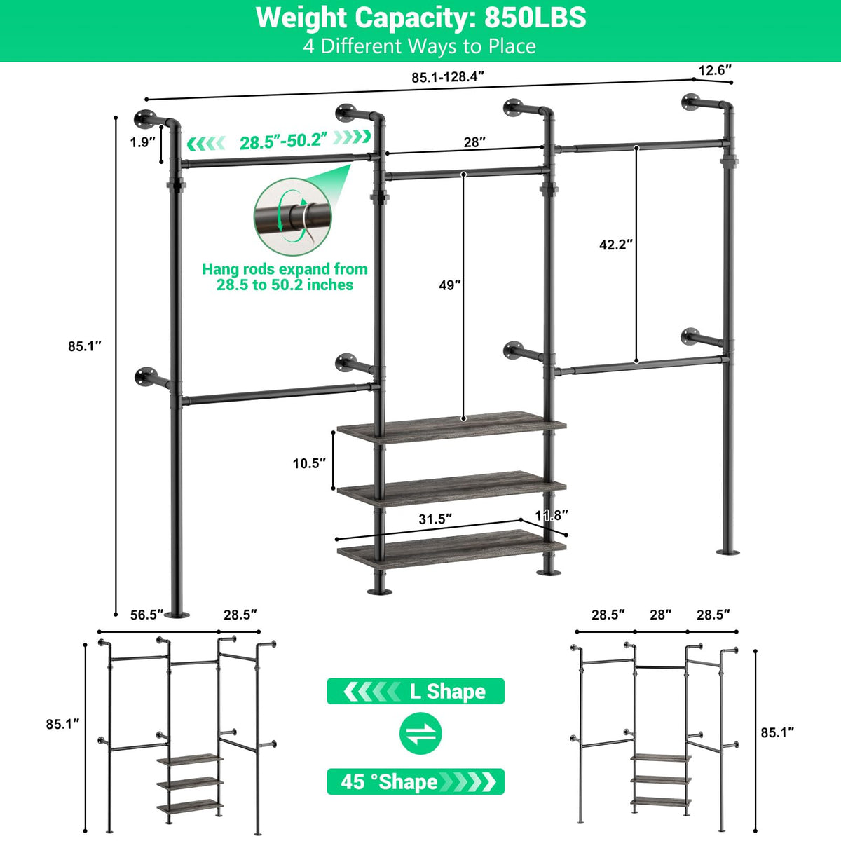 Expandable Industrial Pipe Clothing Rack
