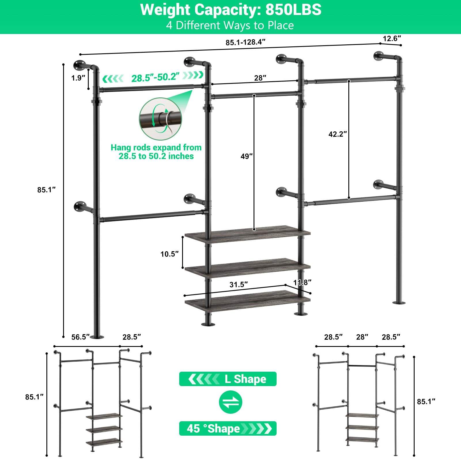 Expandable Industrial Pipe Clothing Rack