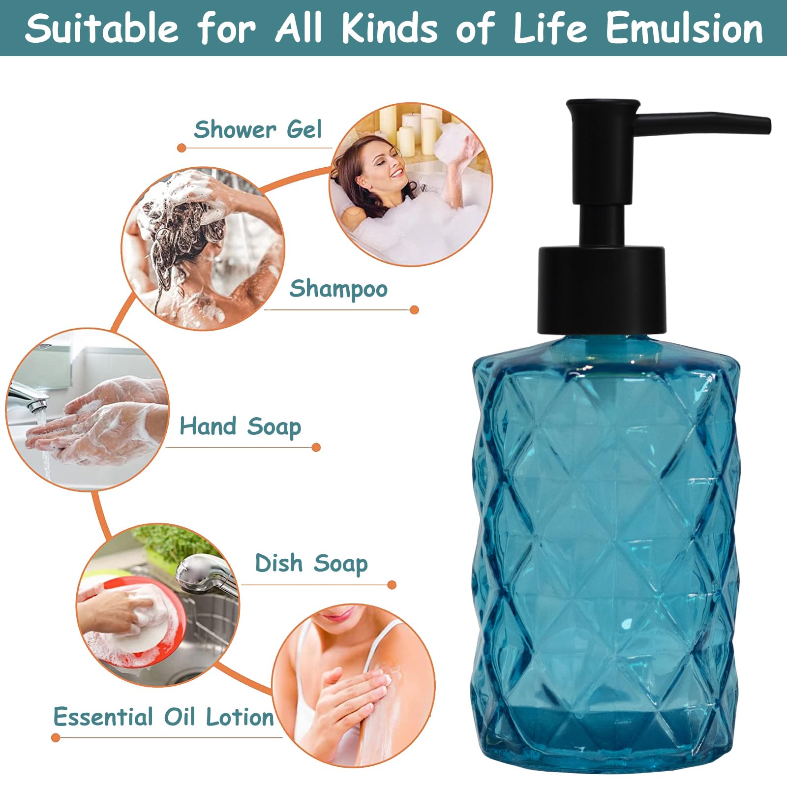 Blue Glass Soap Dispenser with Black Plastic Pump