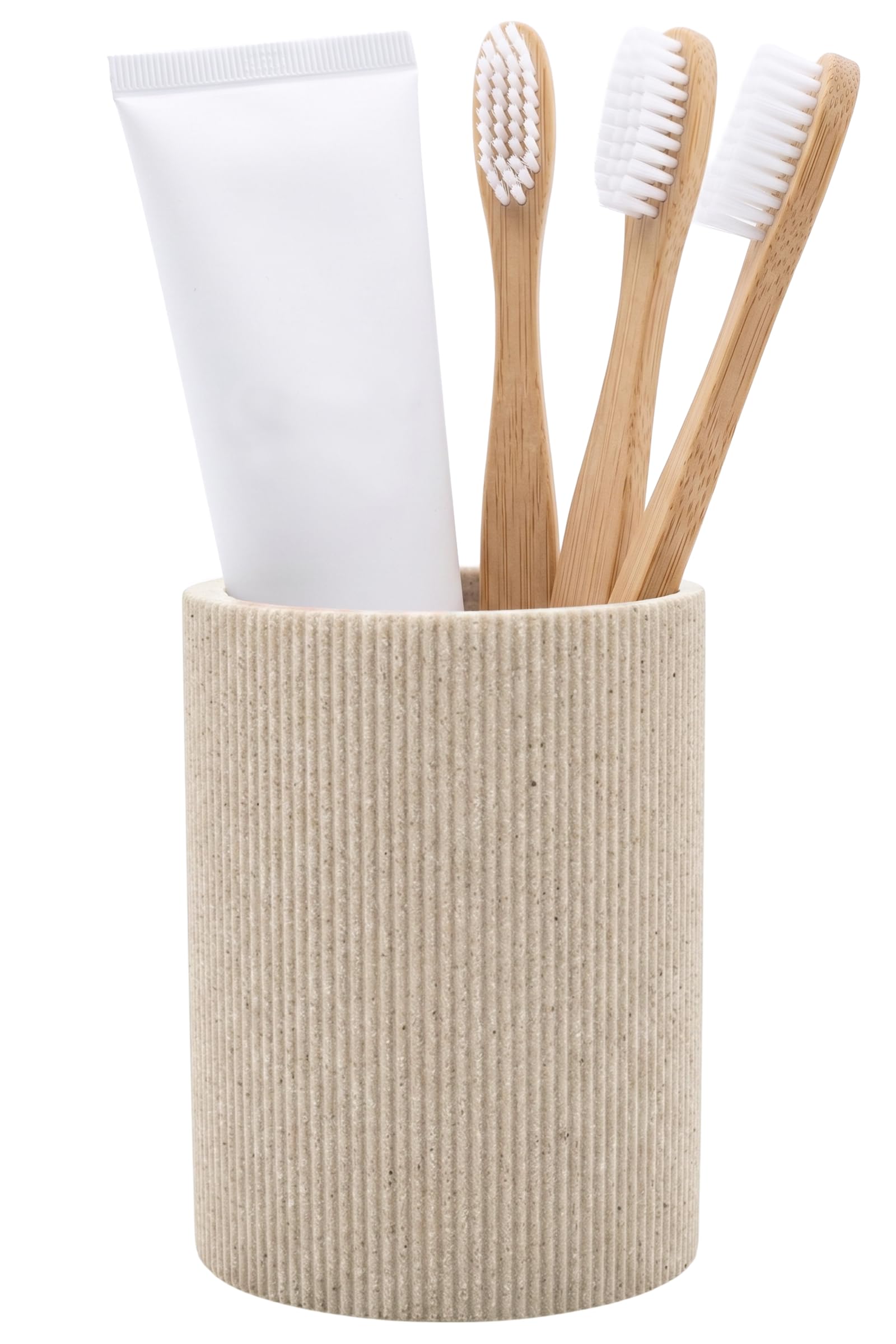 Tall Sand Beige Toothbrush Holder for Bathroom Countertop