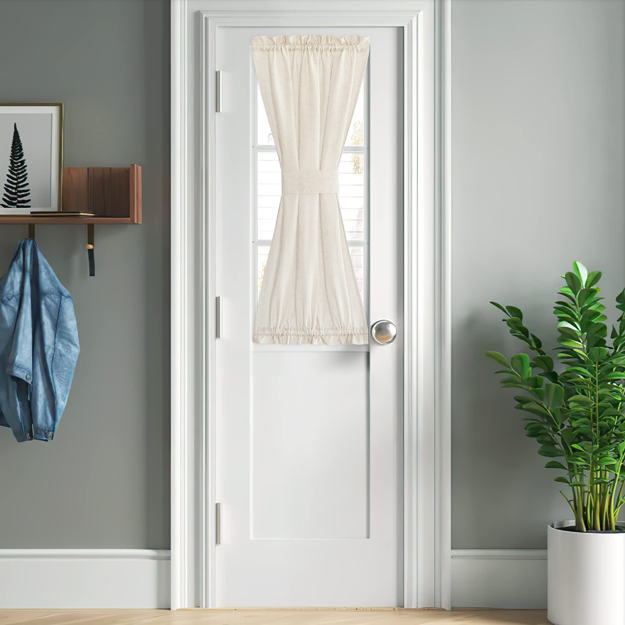 Natural Kitchen Sheer Door Window Curtain 26 x 40 inches Long
