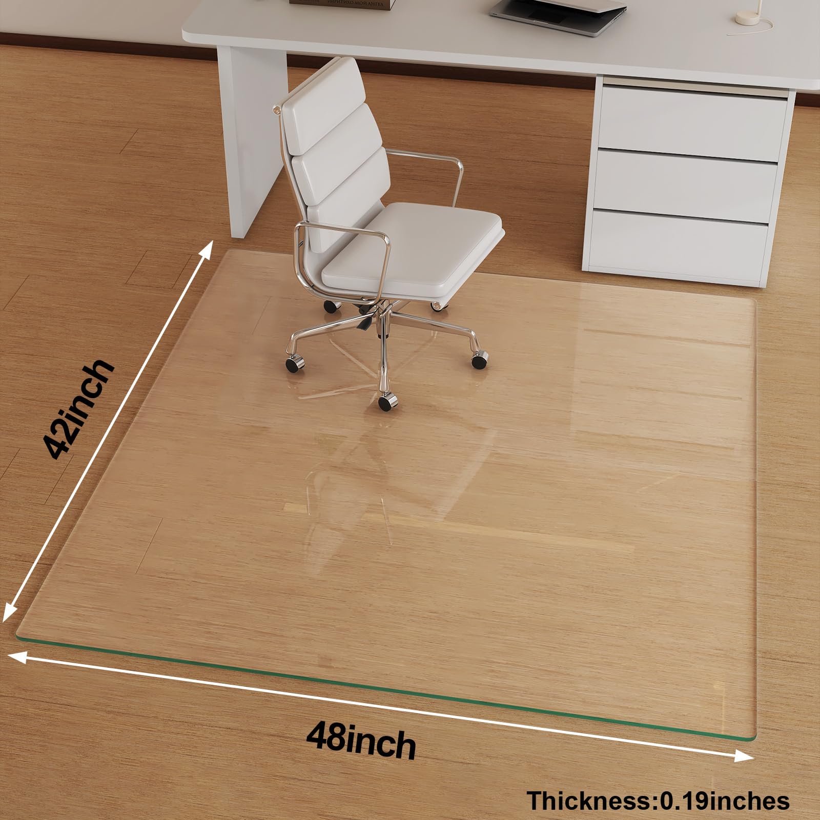 Tempered Glass] 42" x 48" Glass Office Chair Mat for Carpet