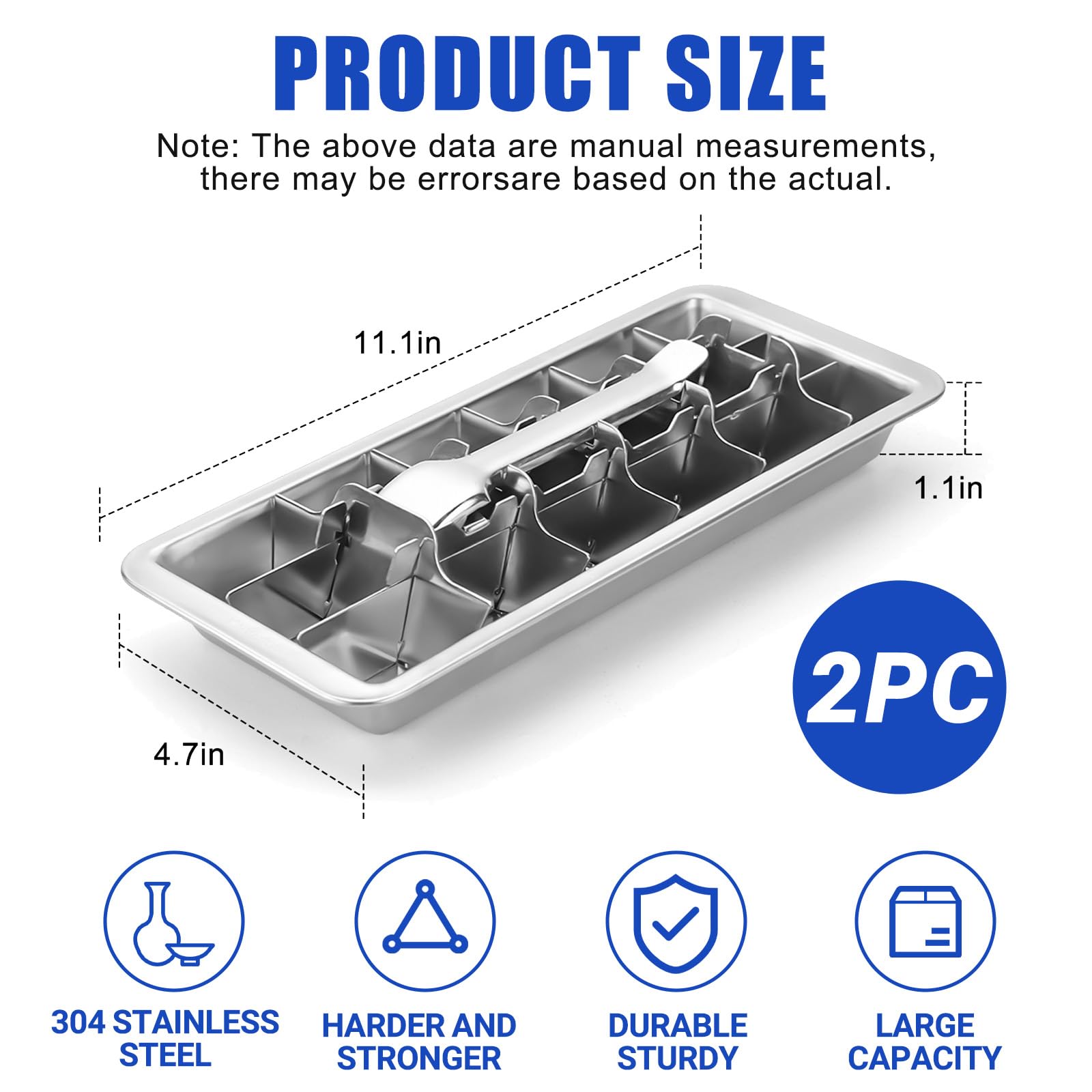 2 Pcak 18 Slot Ice Cube Trays Stainless Steel (18 Count)