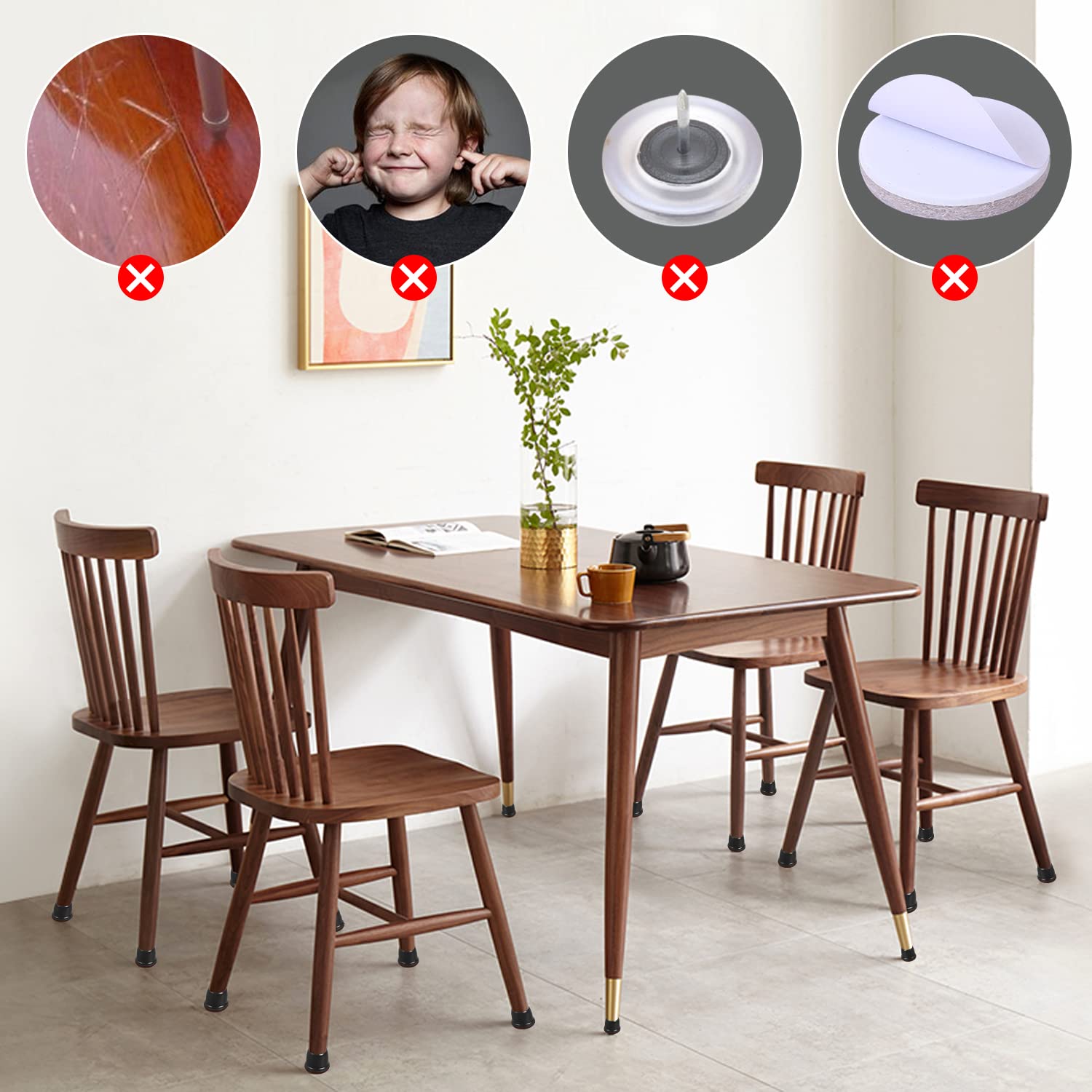24 Pcs Round Silicone Chair Leg Floor Protectors with Felt (24 Count)