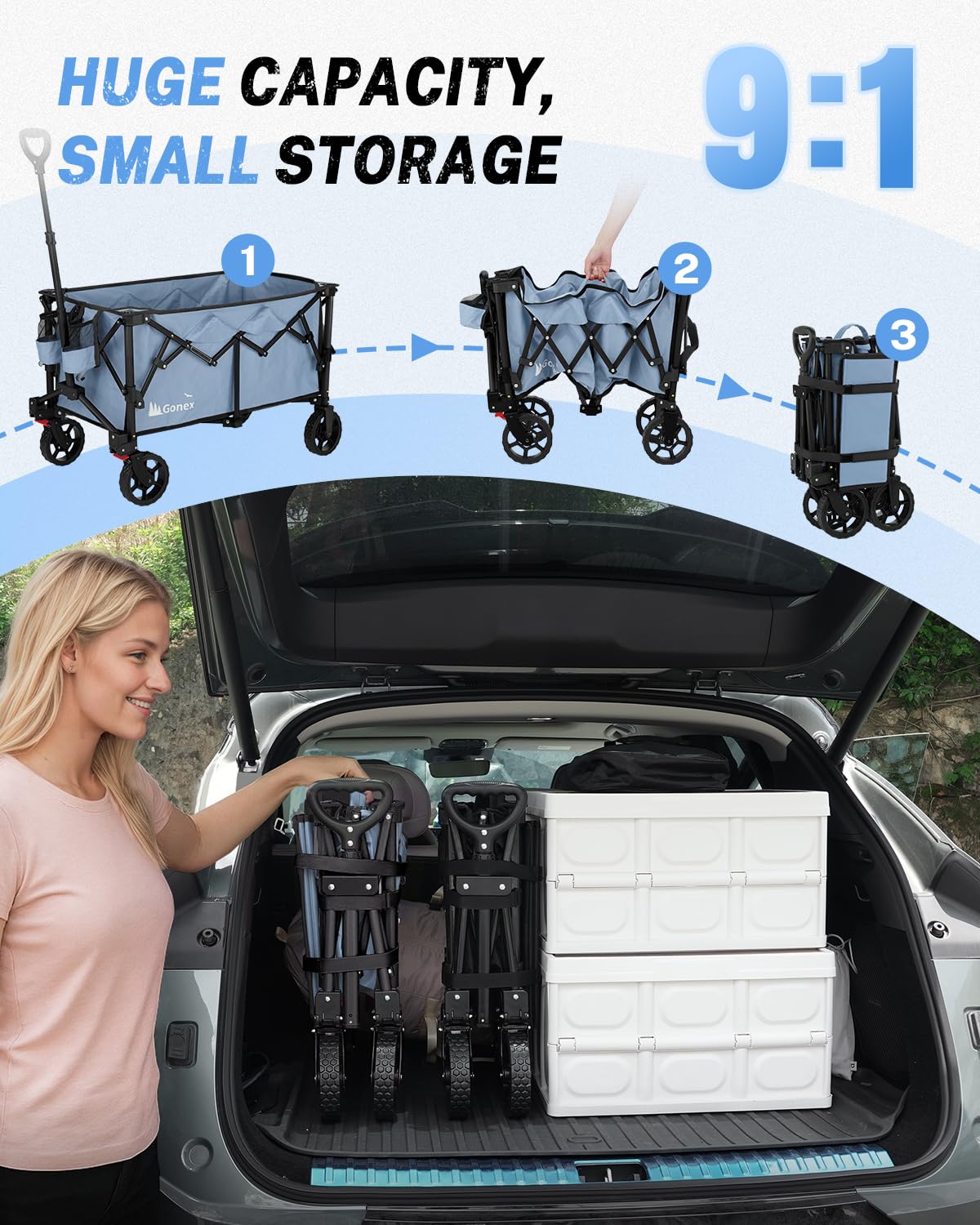 38" L Collapsible Wagon Cart Foldable
