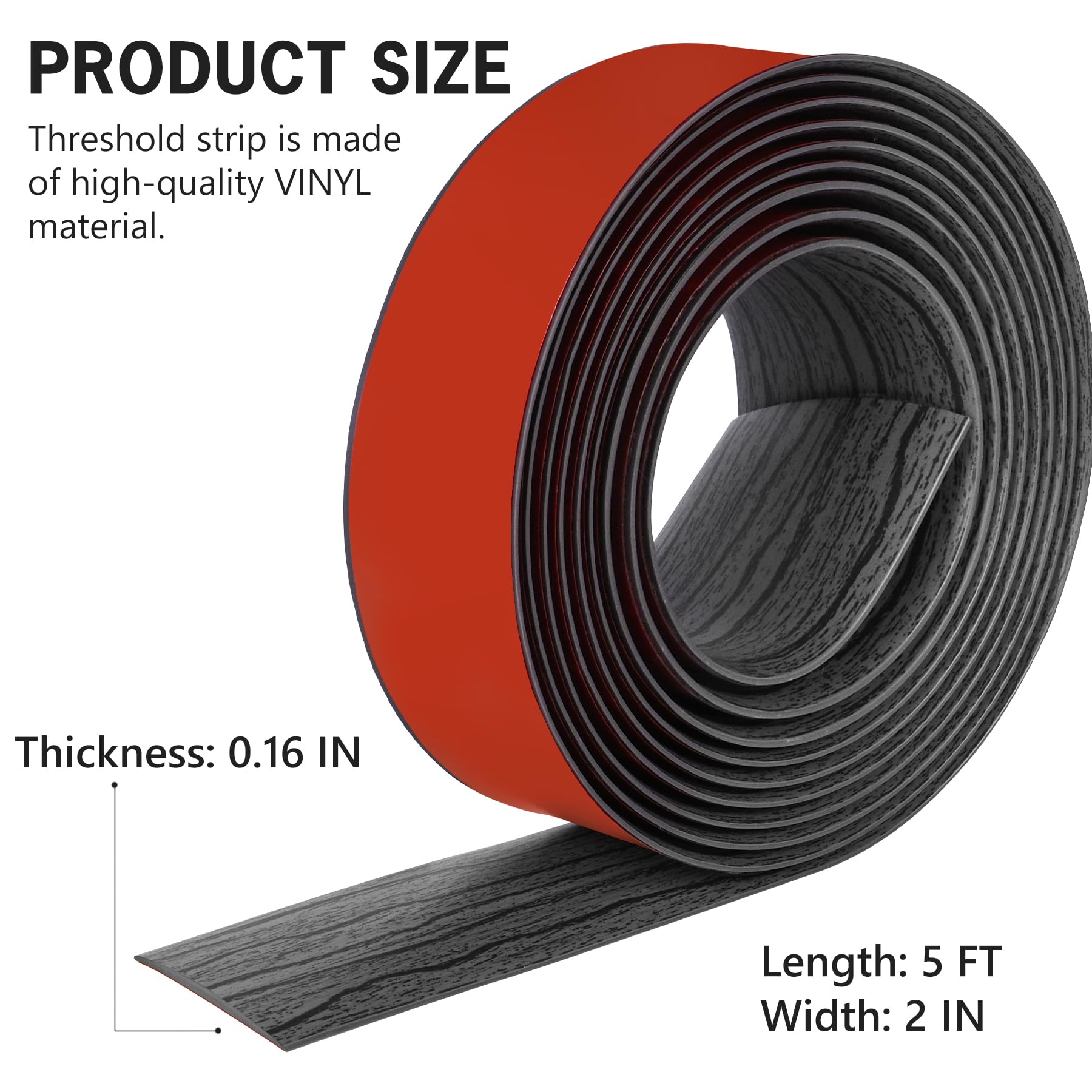 5Ft Floor Transition Strip Self Adhesive Vinyl Cover Floor Strip Flat Divider Transition Strip Wood Grain Design for Laminate Floor Gaps and Doorway Transitions (5 Foot)