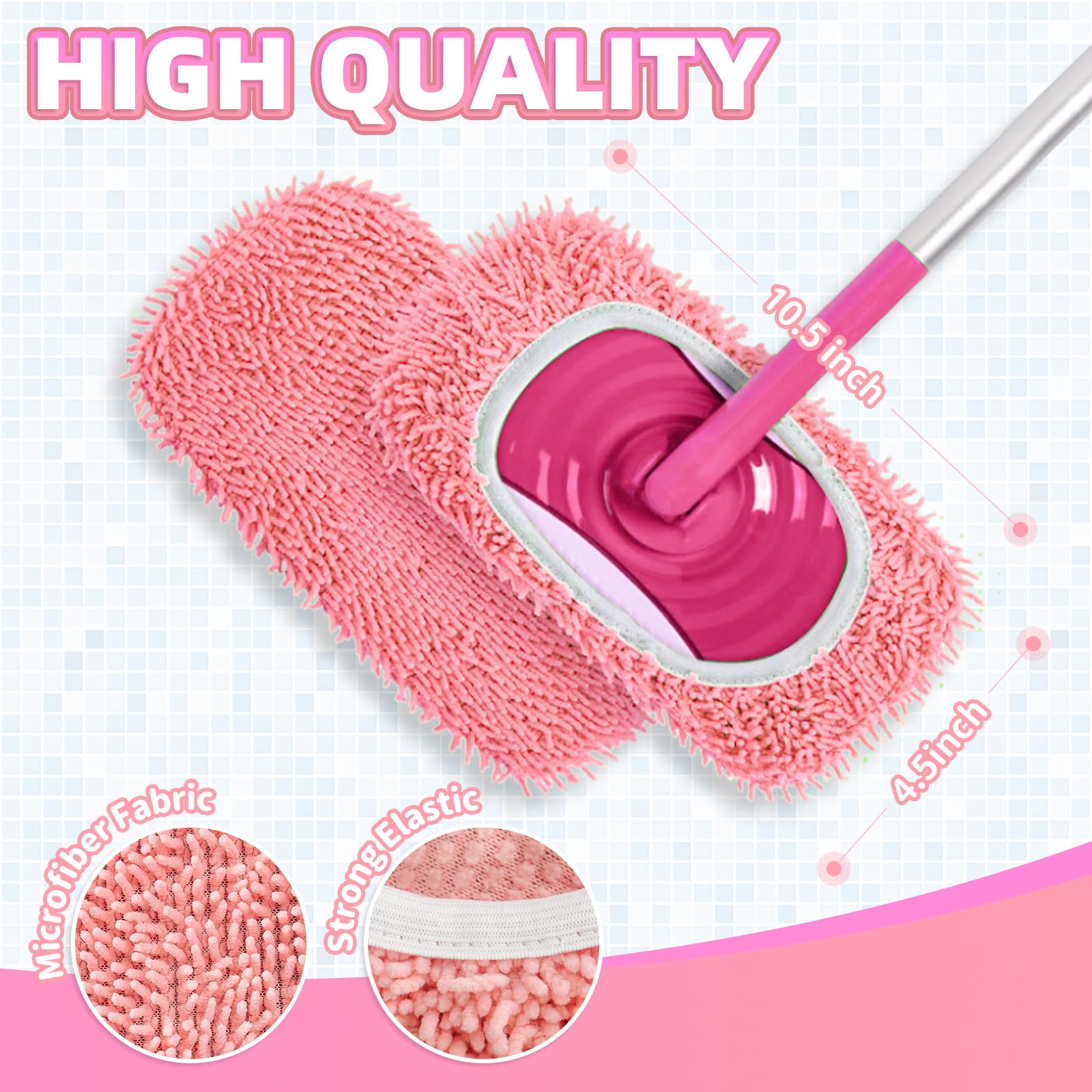 8 Pack Pink Reusable Chenille Mop Pads Fit for Swiffer Sweeper (8 Count)