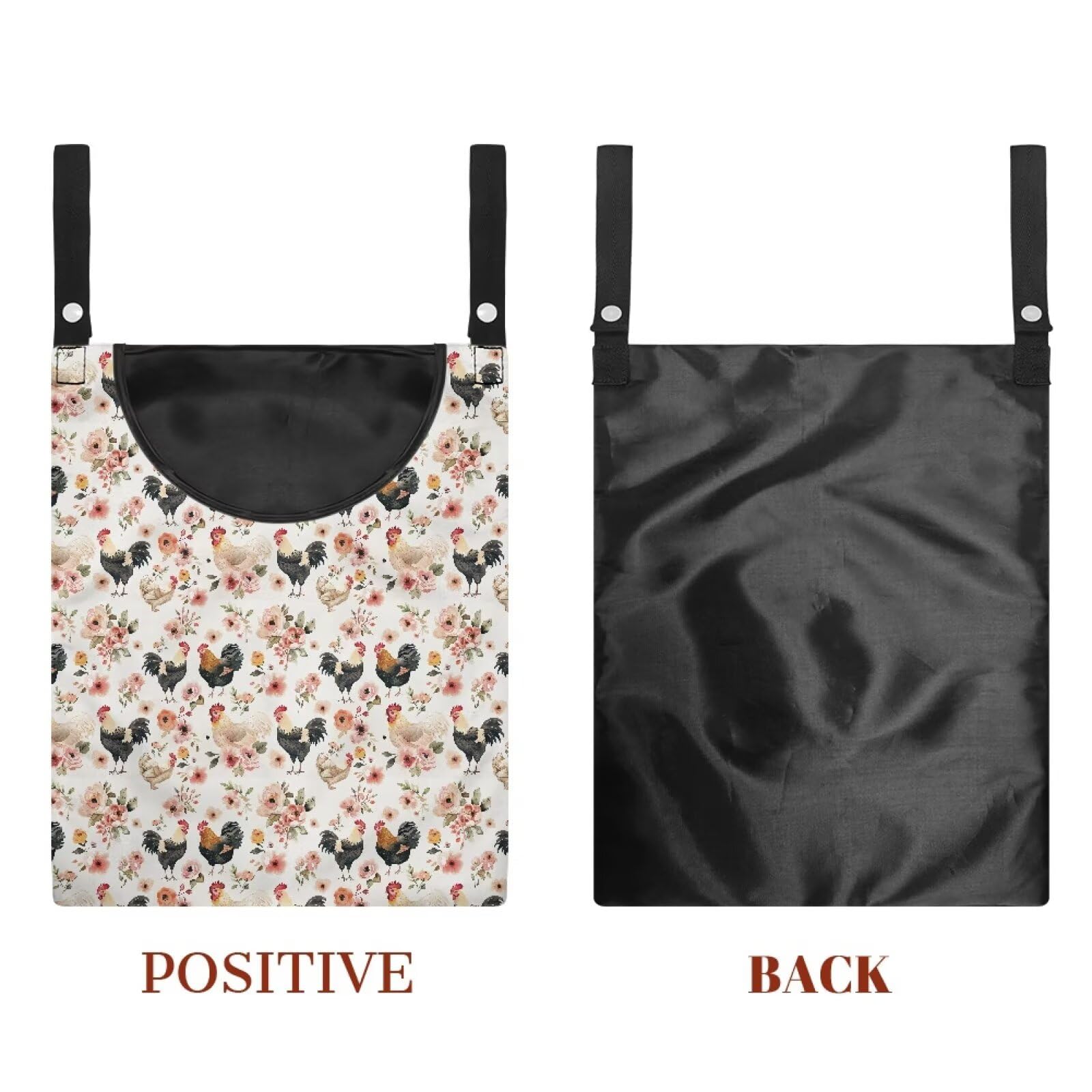 Chicken Clothespin Bag Flower Clothespin Storage with Hanger Hook Canvas Clothespins Bag with Large Opening Space