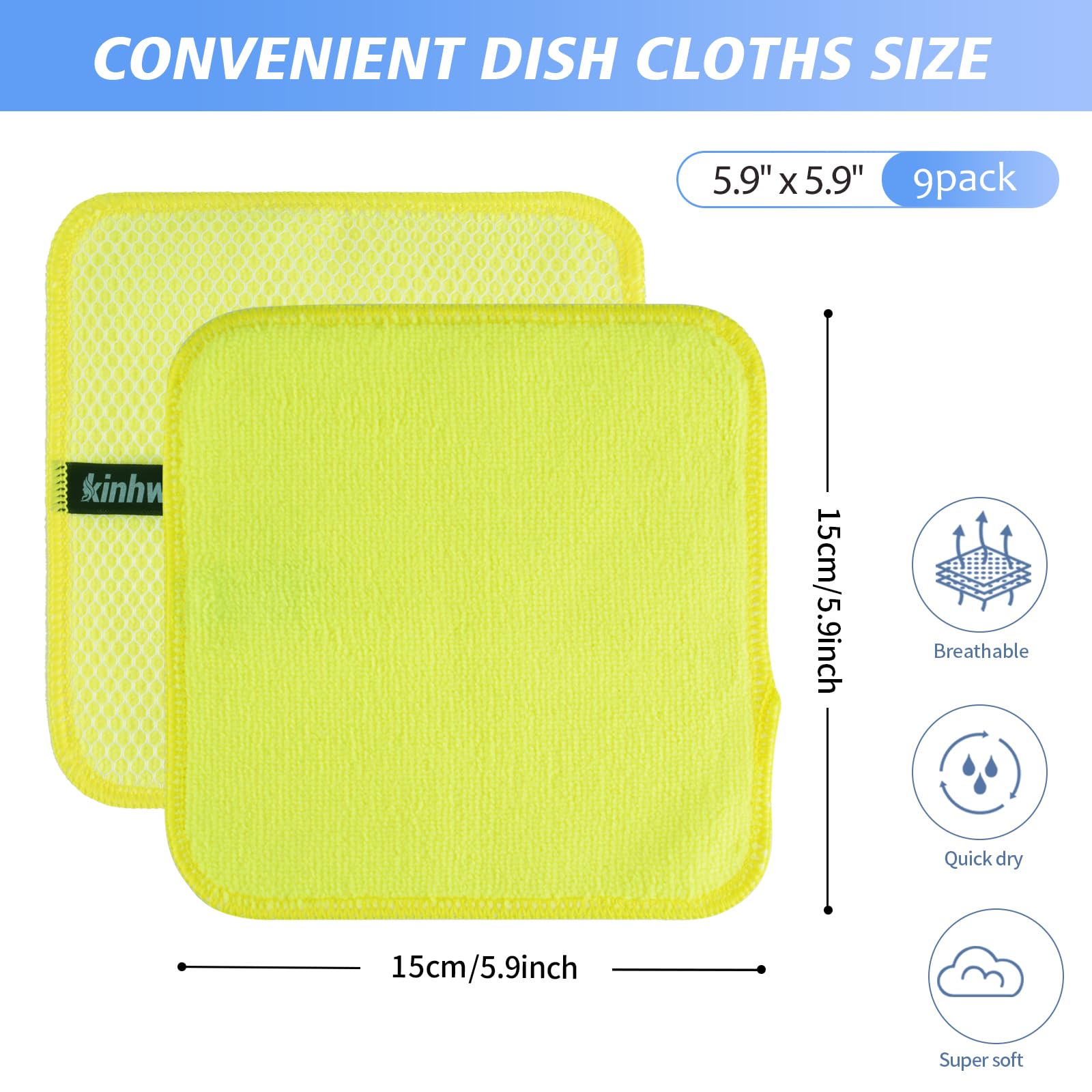 Dish Cloths for Washing Dishes with Scrub Side (9 Count)