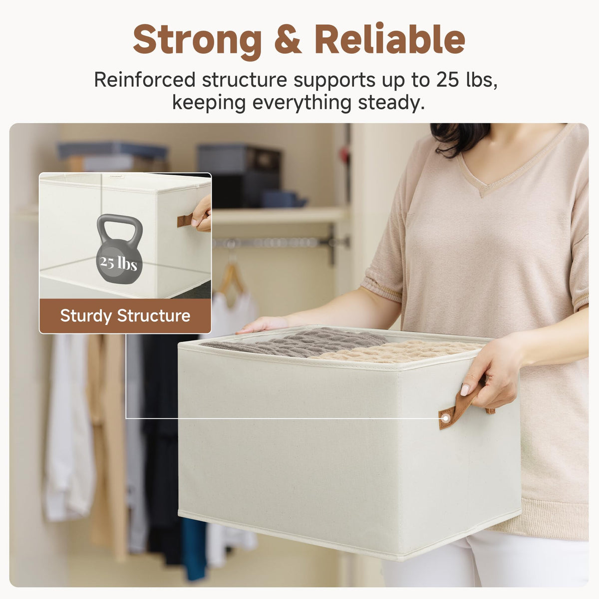 Closet Storage Bins with PU Handles (3 Count)