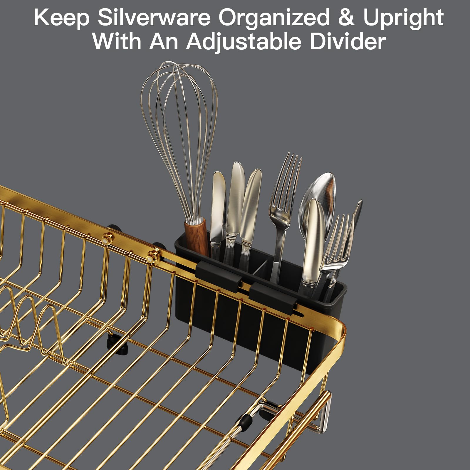 Gold Dish Drying Rack Over The Sink with Utensil Holder