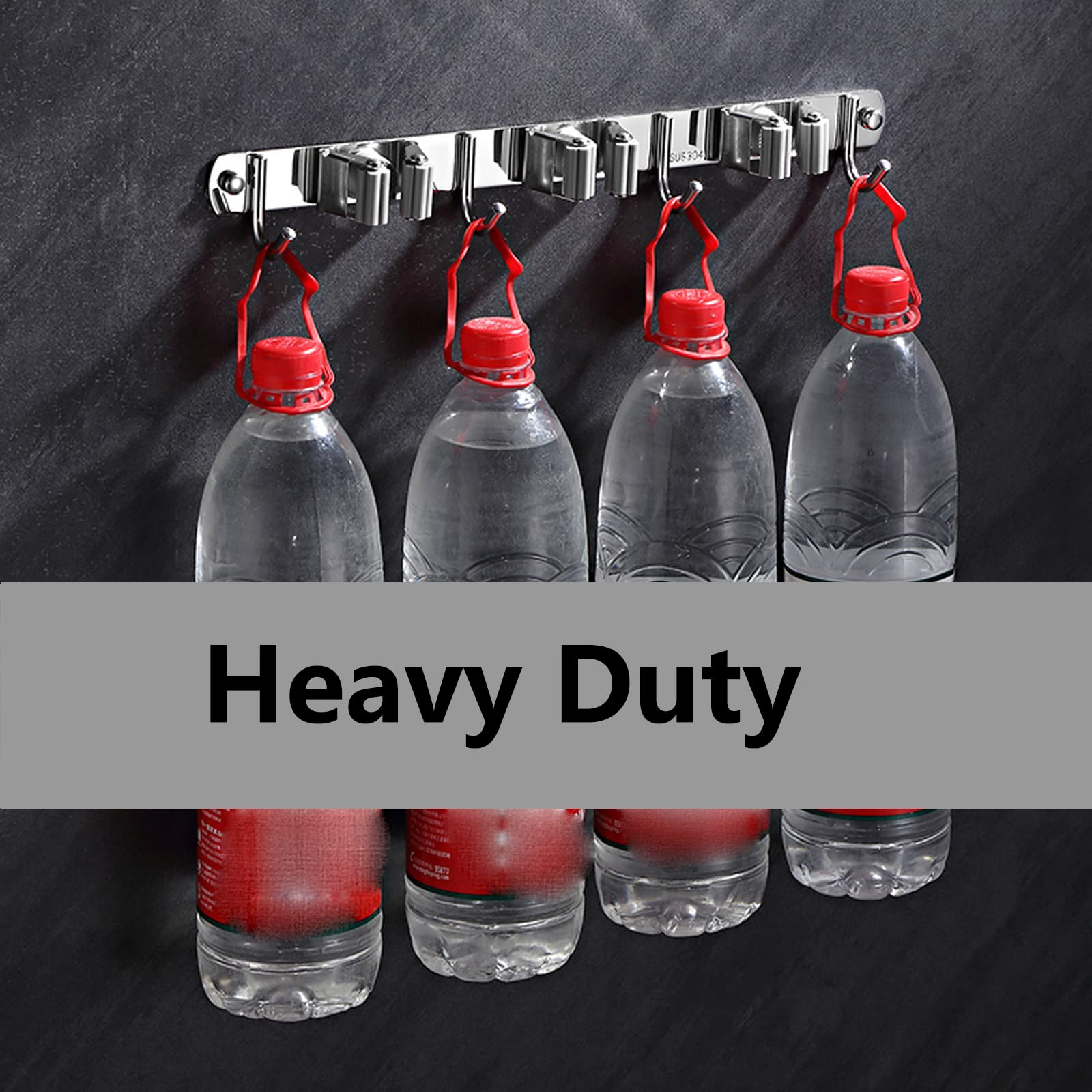 Stainless Steel Broom Holder Bathroom Storage Wall Mount Metal Holder for Heavy Duty Tool Organizer