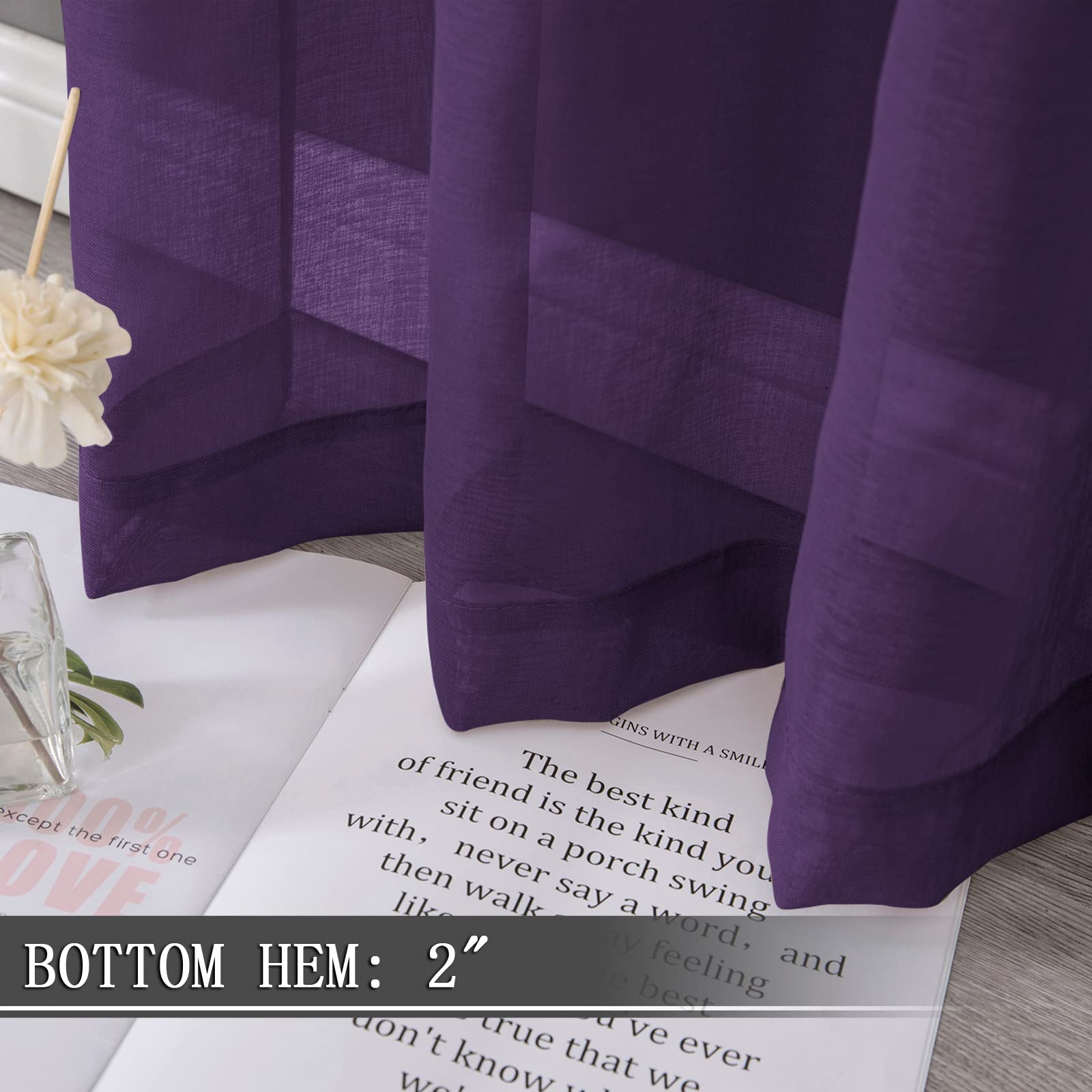 Sheer Tier Curtain Linen Textured Half Kitchen Curtains Sheer Light Filtering Rod Pocket Voile Small Curtains for Bathroom (2 Count)
