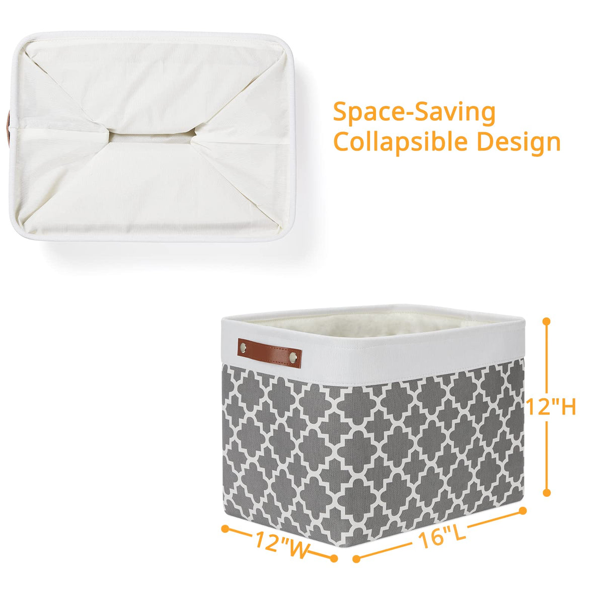 Foldable Nursery Storage Baskets Canvas Storage Bins for Organizing 2 Pack Collapsible Home Organizer With Leather Handles (2 Count)