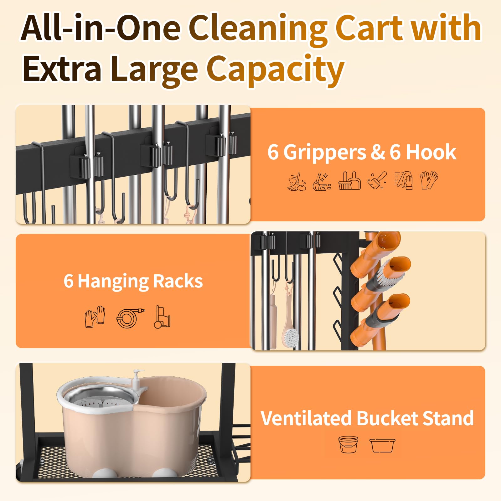 Broom Holder with Cleaning Supplies Organizer
