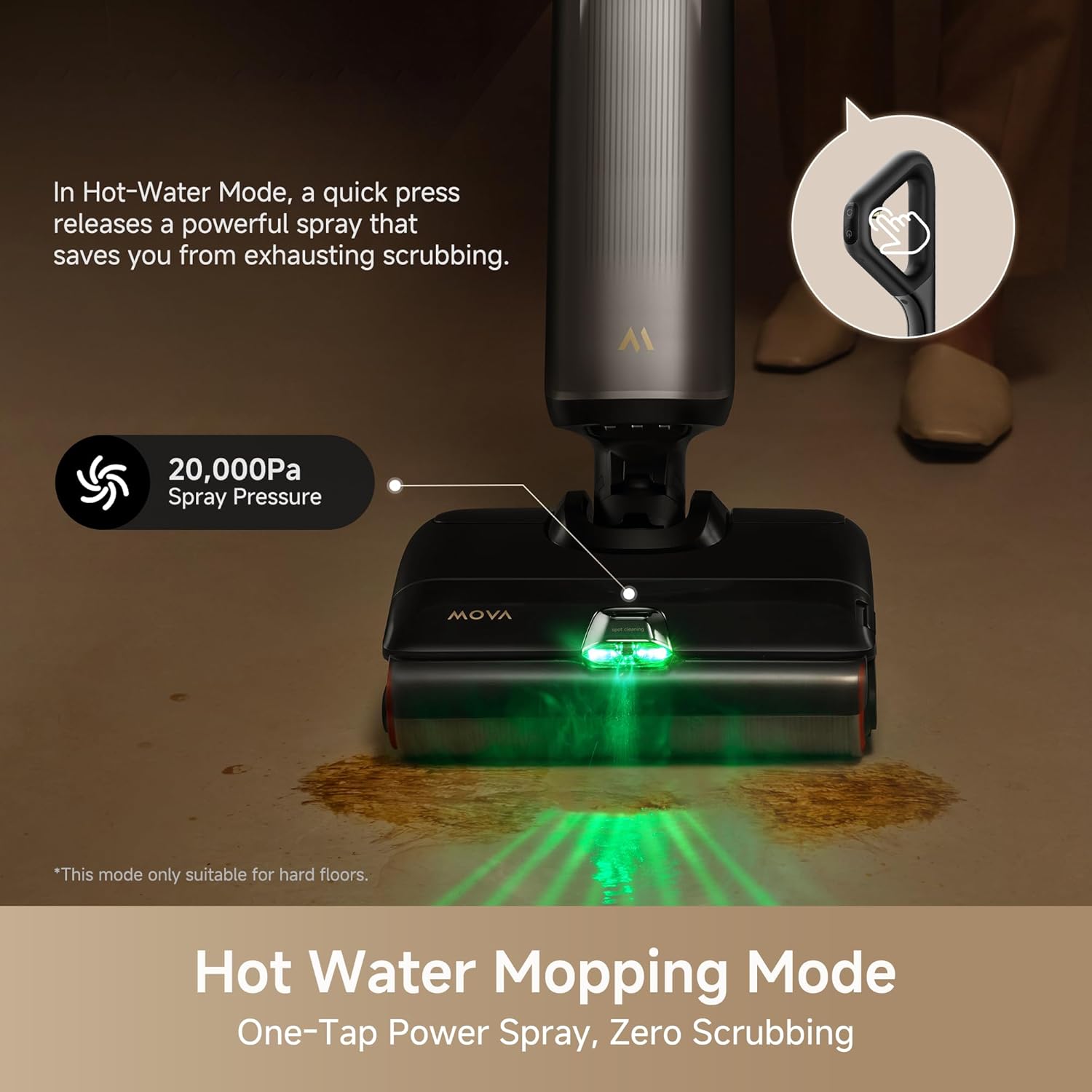 Mova X4 Pro Wet Dry Vacuum Cleaner, 20000Pa Cordless Vacuum Mop with Zero Tangle, Hot Water Mopping for Sticky Messes,194℉ Hot Air Self Drying, 180° Lie Flat, Push-in Charging Station, LED Display - ModHome Supplies