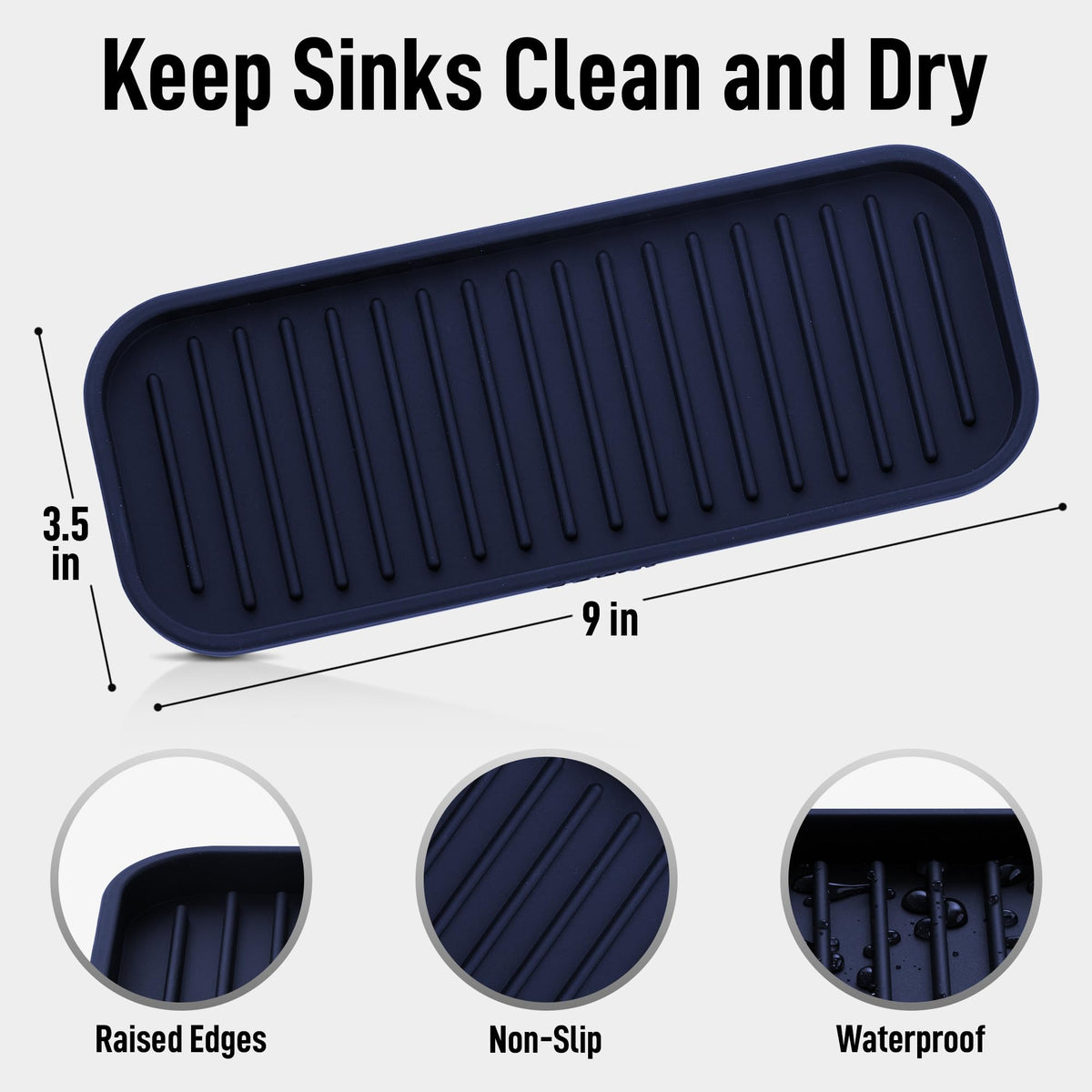 9x3.5) Silicone Sponge Holder for Kitchen Sink - Flexible Multipurpose Soap Tray - Sink Organizer for Kitchen, Bathroom, Makeup, Trinkets & More (Dark Blue)