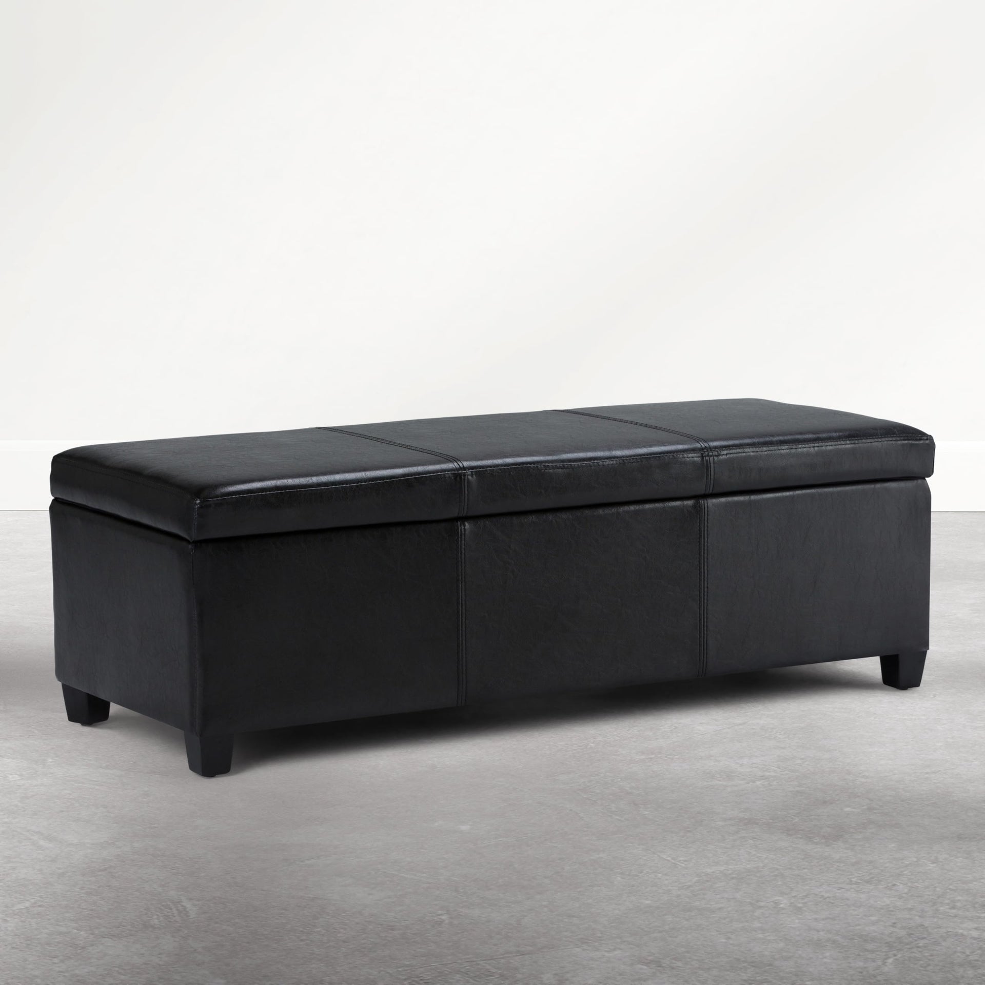 Avalon 48" Wide Vegan Leather Ottoman in Carbon Black