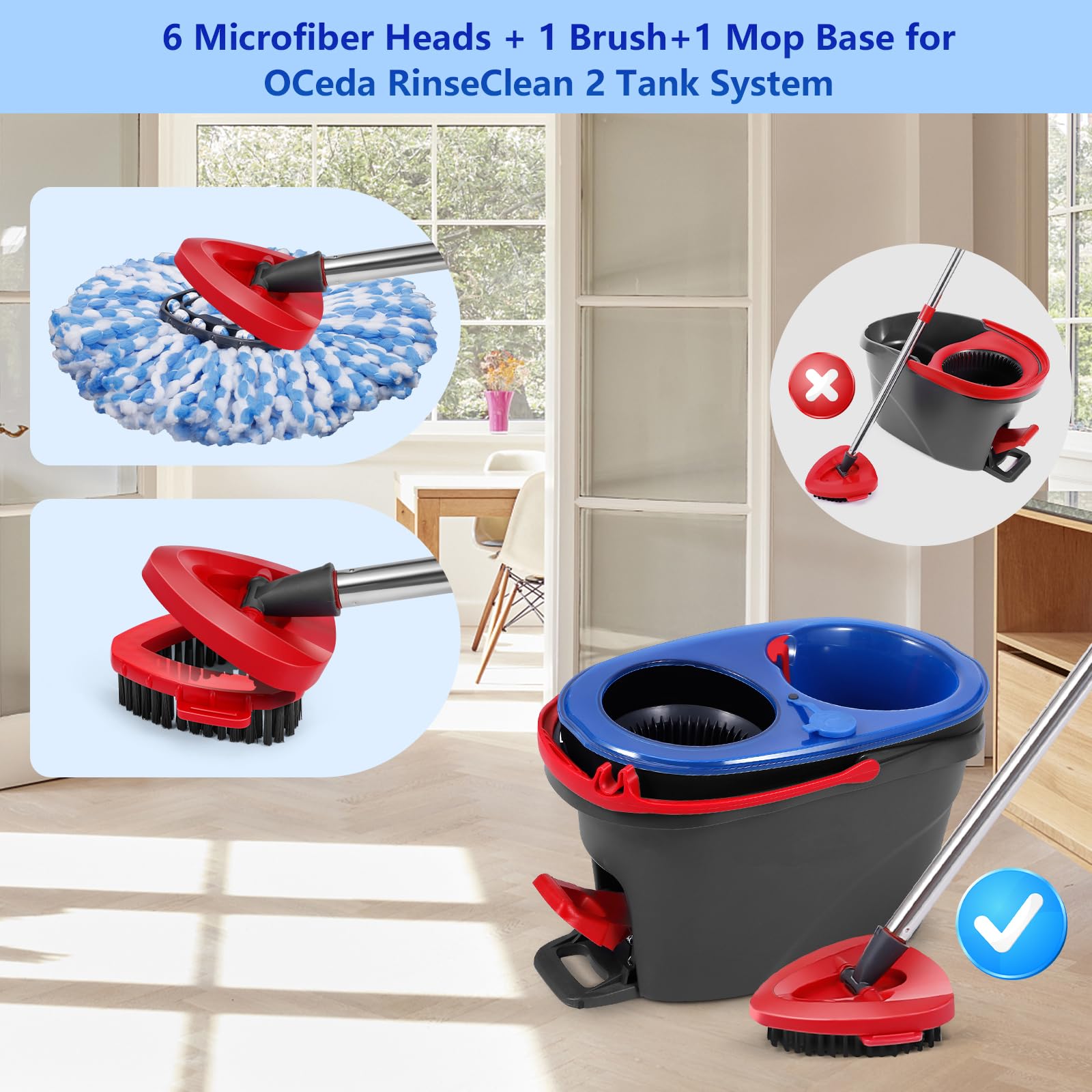 8 Pack Spin Mop Replacements Head Compatible for Ocedar RinseClean 2 (8 Count)