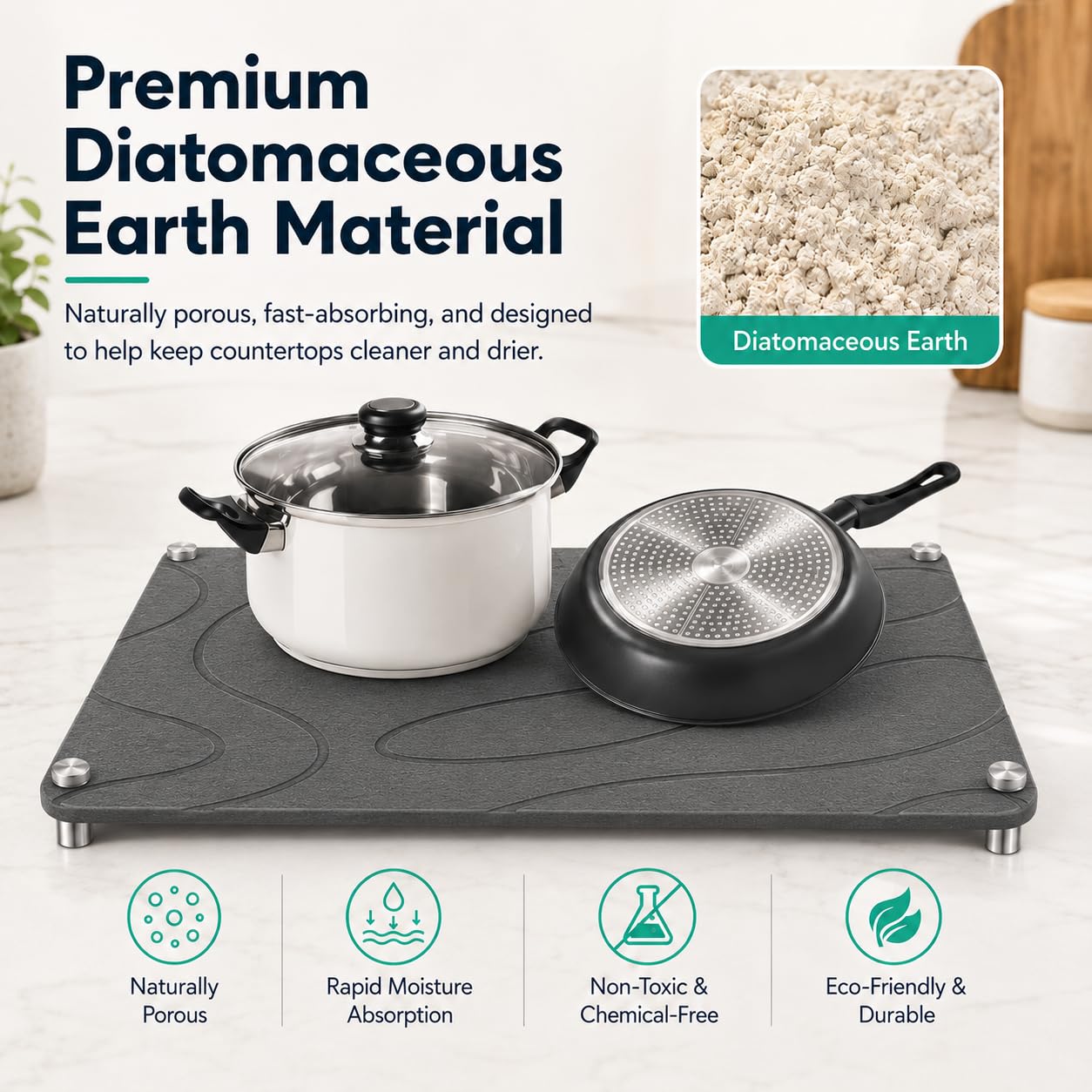 Stone Drying Mat For Kitchen Counter Superb Absorbent Diatomaceous Earth Mats with Non
