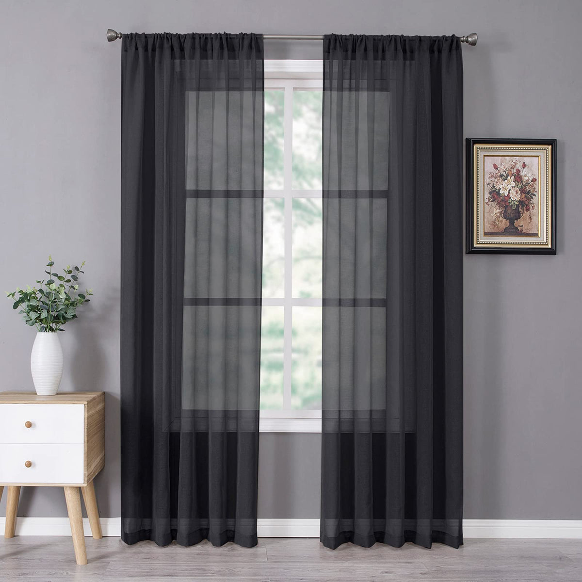 Sheer Curtains Linen Textured Bedroom Curtain Sheers Light Filtering Rod Pocket Voile Curtains for Living Room (2 Count)