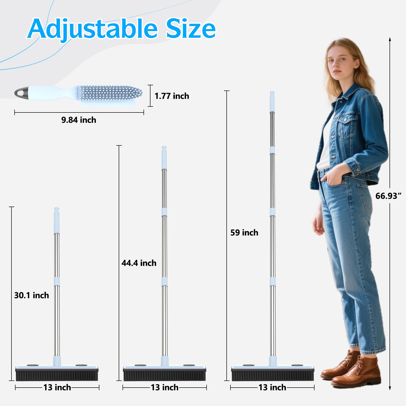 Rubber Broom Carpet Rake for Pet Hair Removal