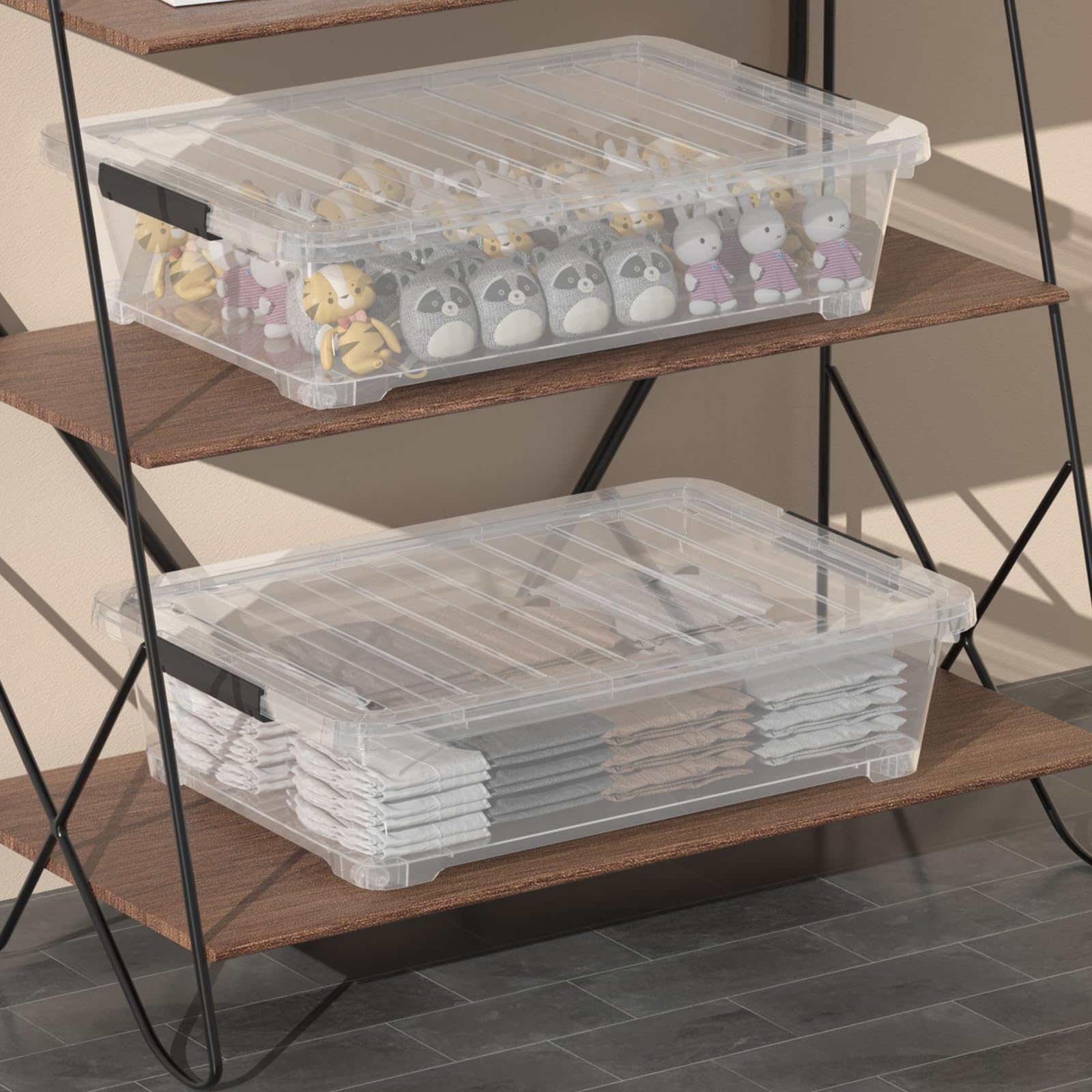 4 Pack Stackable Plastic Storage Bins with Lids (4 Count)