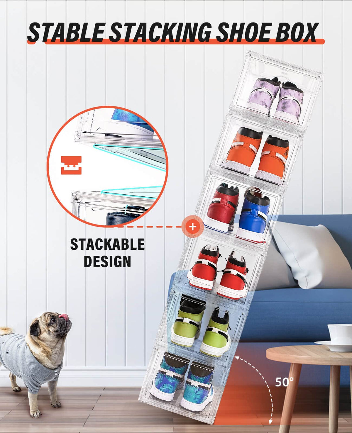 Clear Shoe Boxes Stackable 10 Pack Shoe Storage for Sneakerheads (10 Count)
