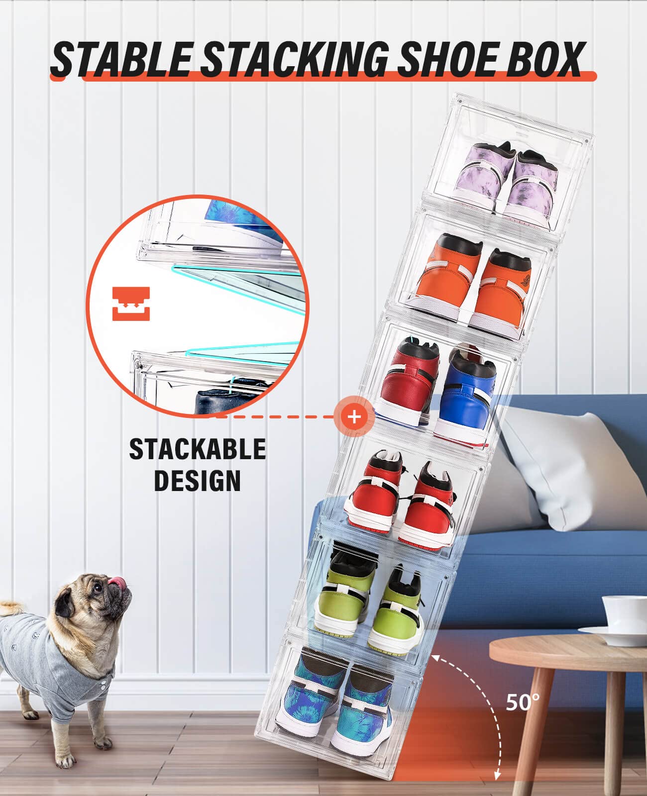 Shoe Boxes Clear Plastic Stackable 3 Pack Shoe Storage for Sneakerheads (3 Count)